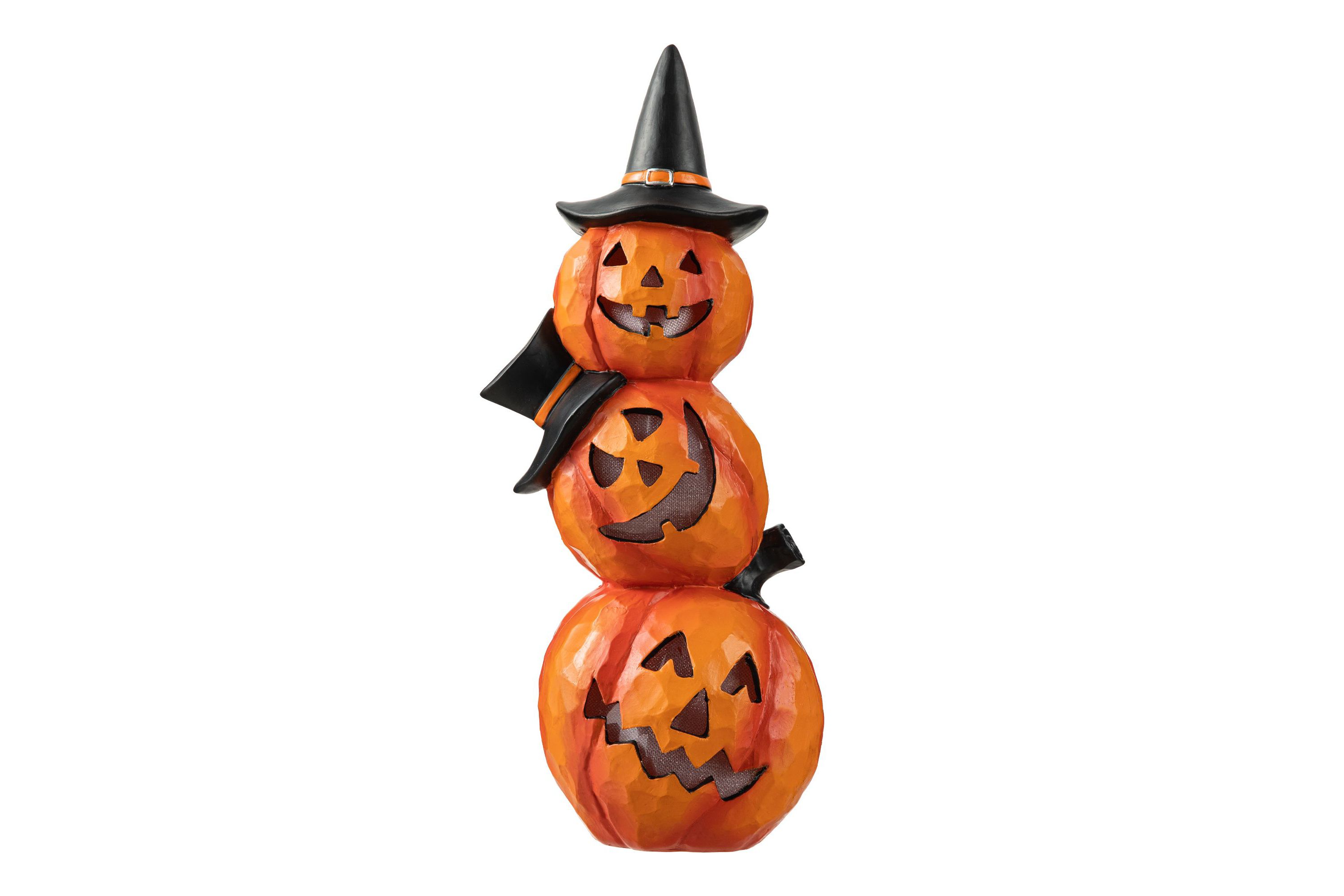 14.25"H Halloween Lighted Stacked Resin Pumpkin Table Decor