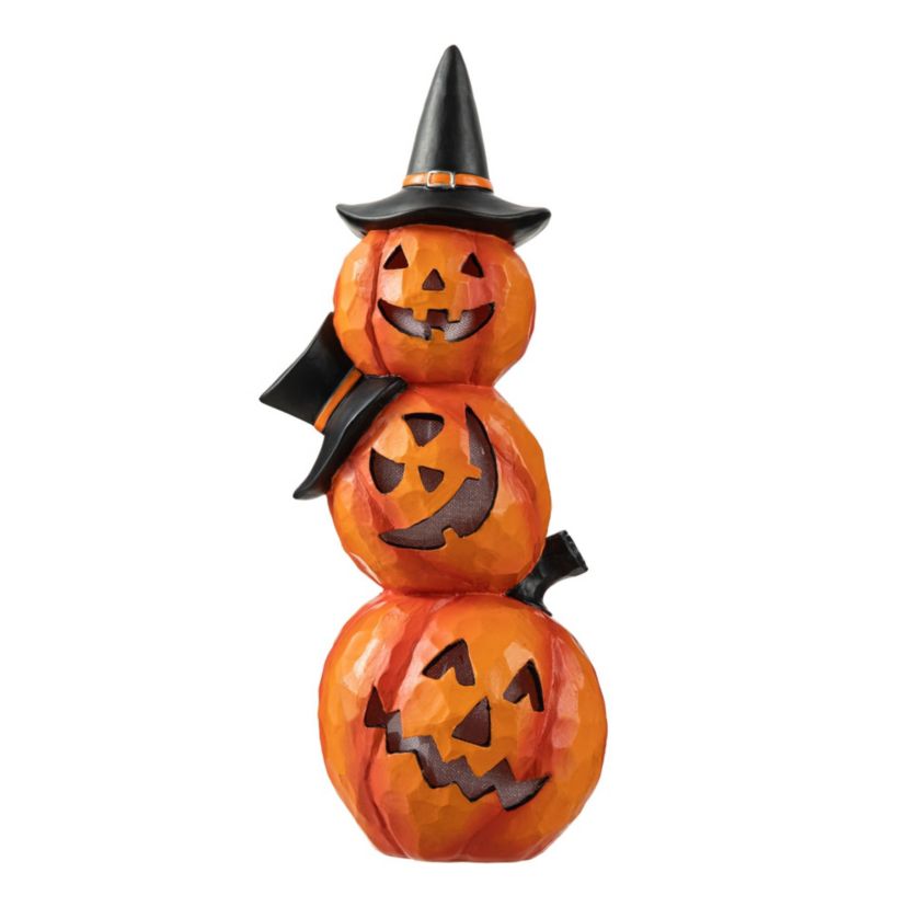 14.25"H Halloween Lighted Stacked Resin Pumpkin Table Decor