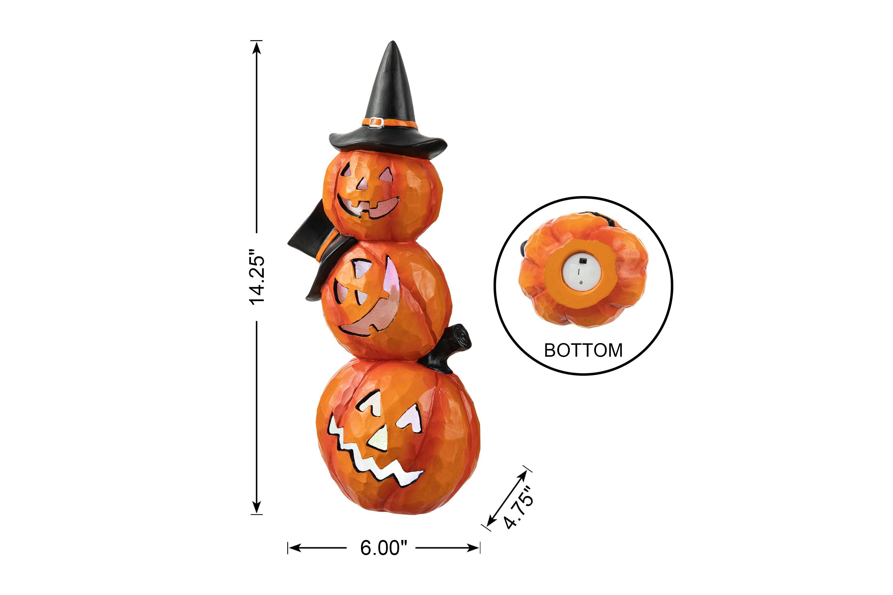 14.25"H Halloween Lighted Stacked Resin Pumpkin Table Decor