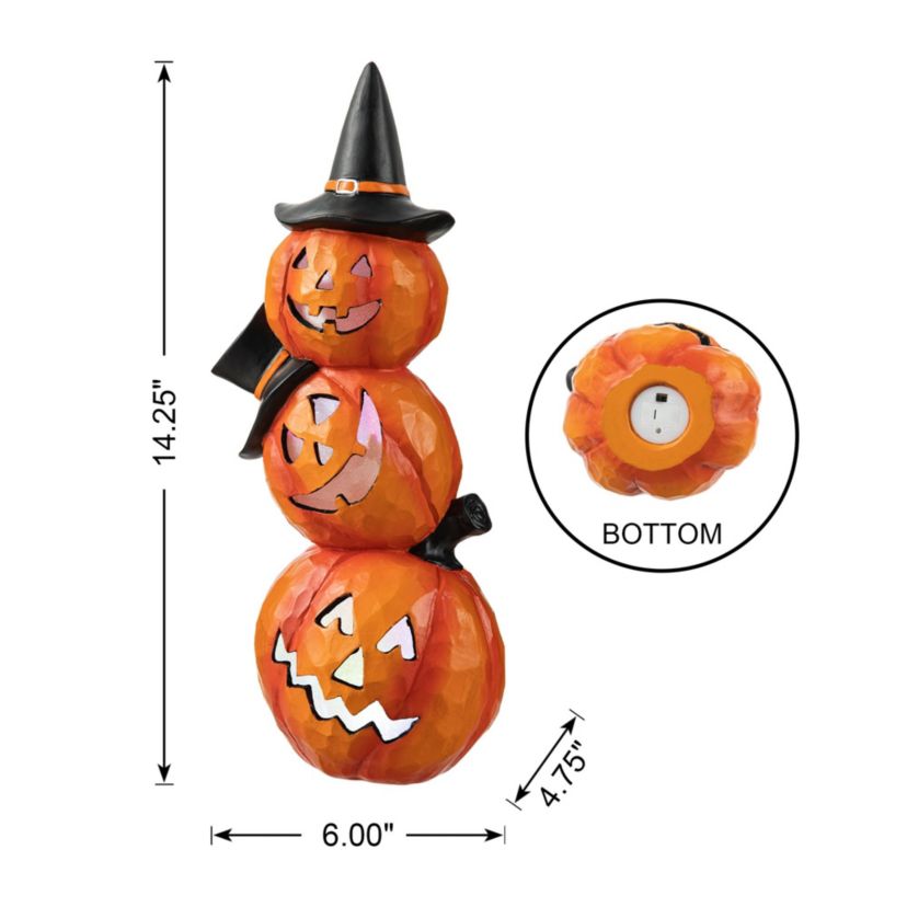 14.25"H Halloween Lighted Stacked Resin Pumpkin Table Decor