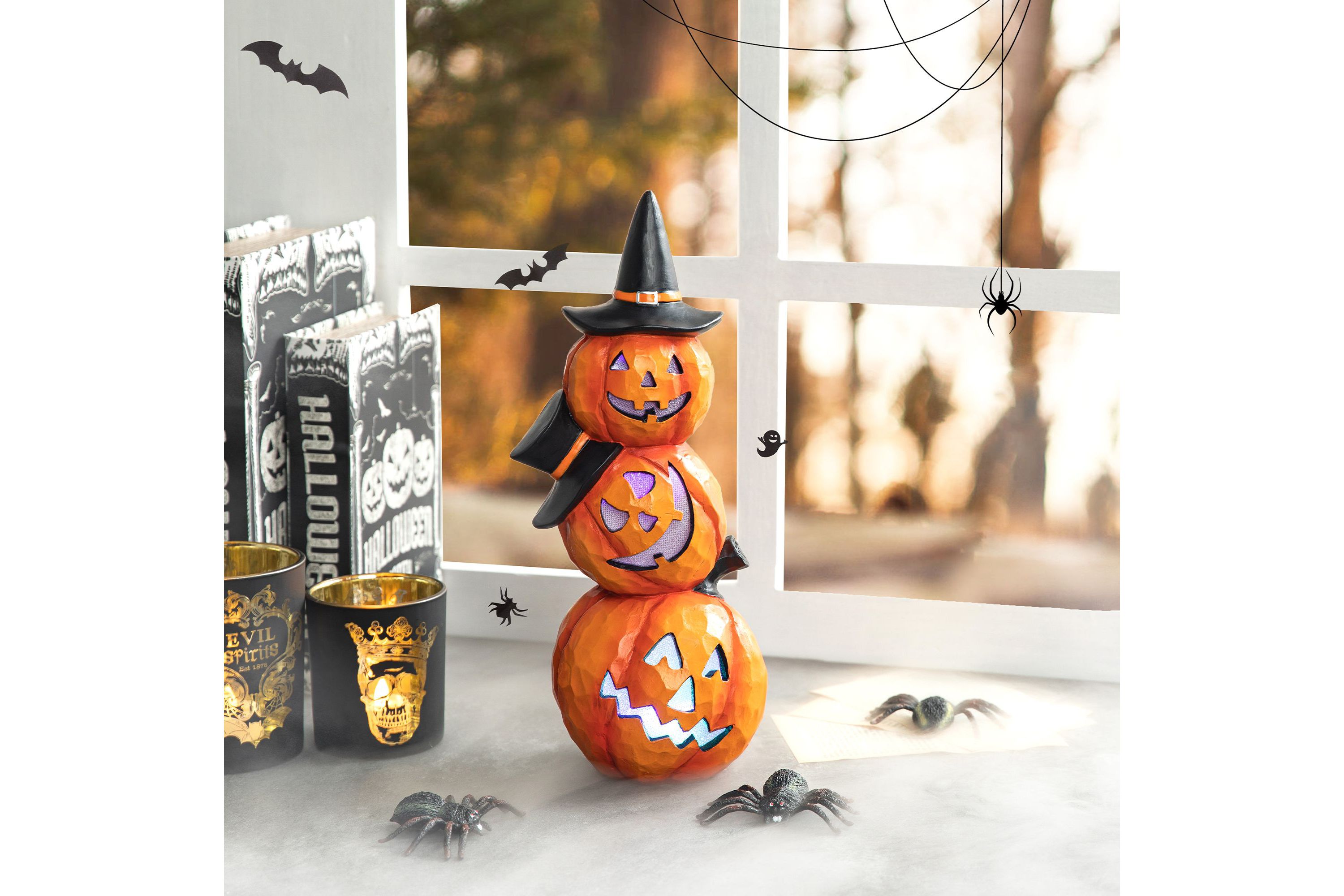 14.25"H Halloween Lighted Stacked Resin Pumpkin Table Decor