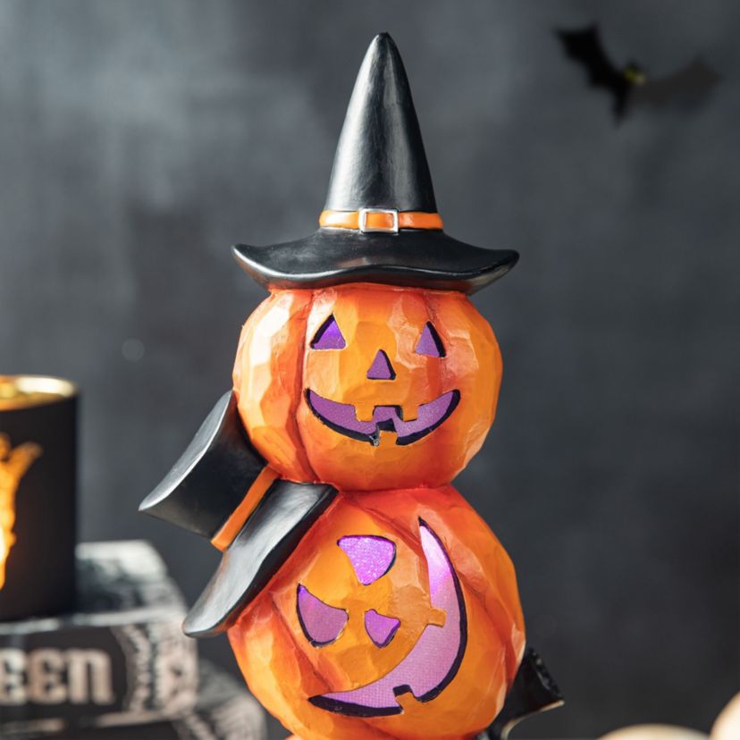 14.25"H Halloween Lighted Stacked Resin Pumpkin Table Decor