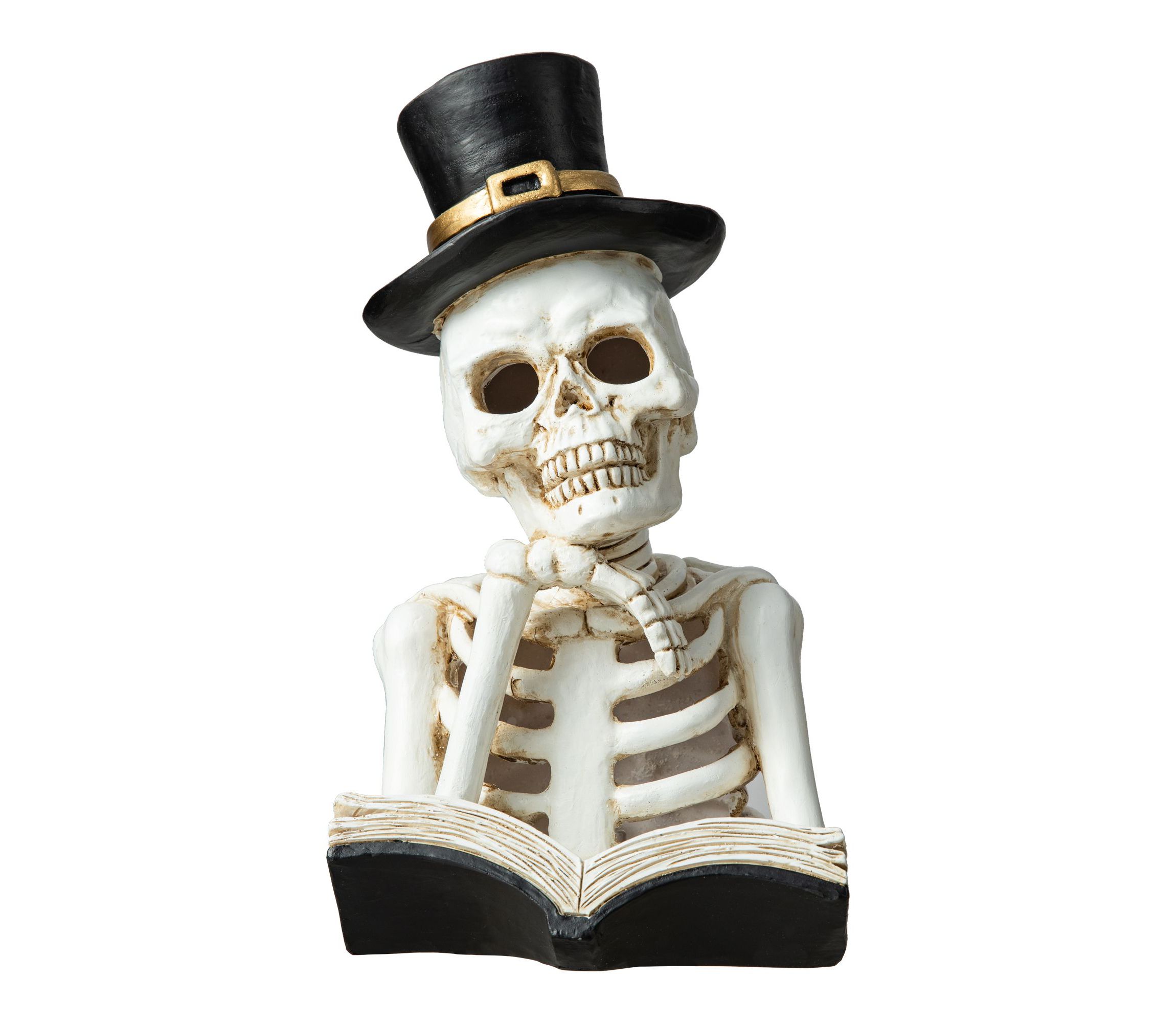 10.25"H Halloween Lighted Resin Skull Reading Book Table Decor