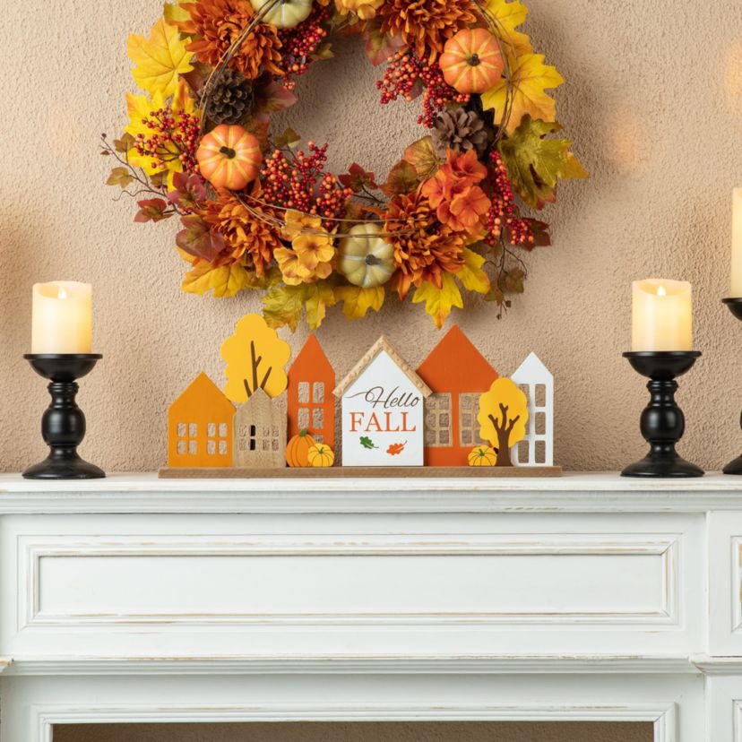 20"L Fall Wooden House Table Décor