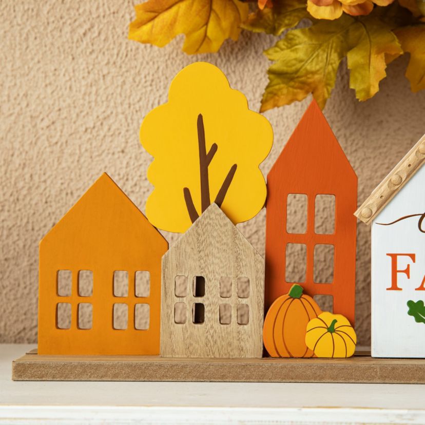 20"L Fall Wooden House Table Décor