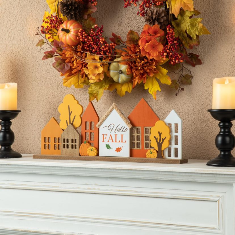 20"L Fall Wooden House Table Décor