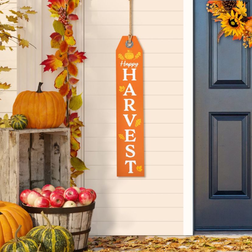 35.5"H Fall and Halloween Wooden Reversible Tag Porch Sign