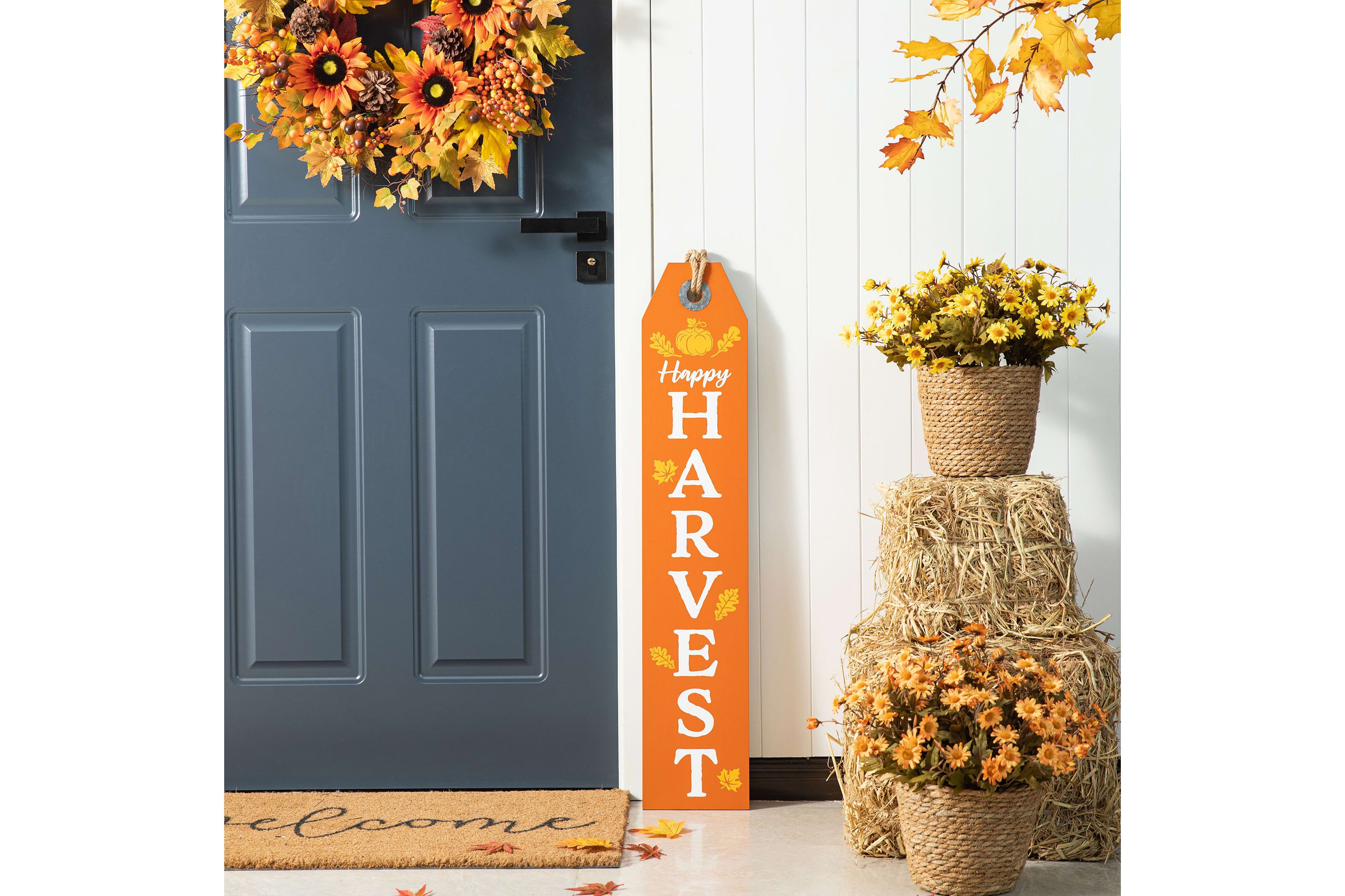 35.5"H Fall and Halloween Wooden Reversible Tag Porch Sign