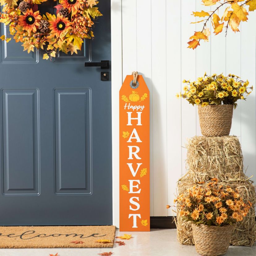 35.5"H Fall and Halloween Wooden Reversible Tag Porch Sign