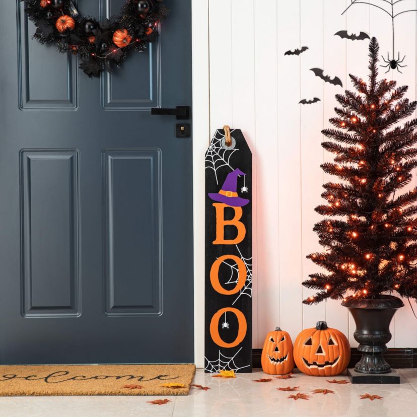35.5"H Fall and Halloween Wooden Reversible Tag Porch Sign
