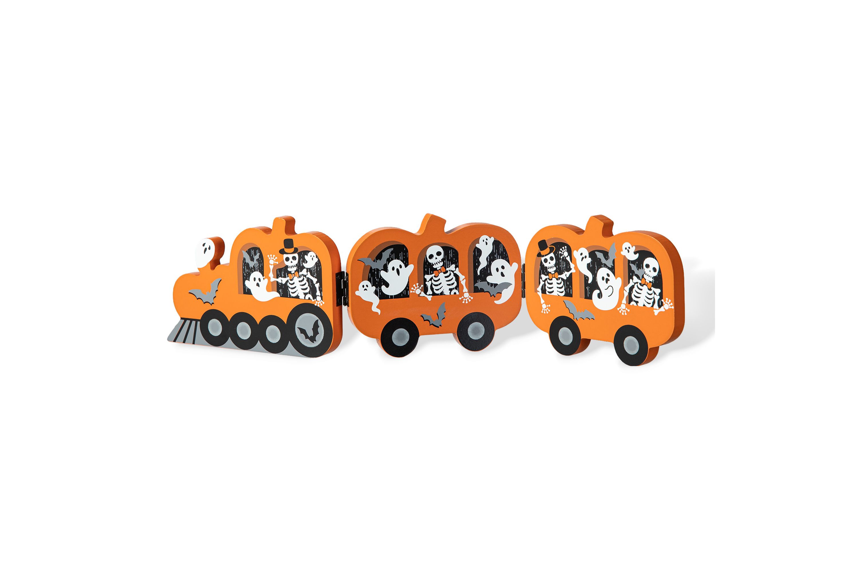 16"L Halloween Skeletons  and Ghosts Hinged Pumpkin Train Table Decor