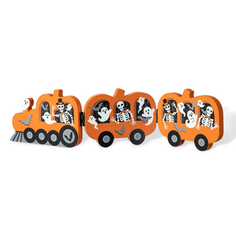 16"L Halloween Skeletons  and Ghosts Hinged Pumpkin Train Table Decor