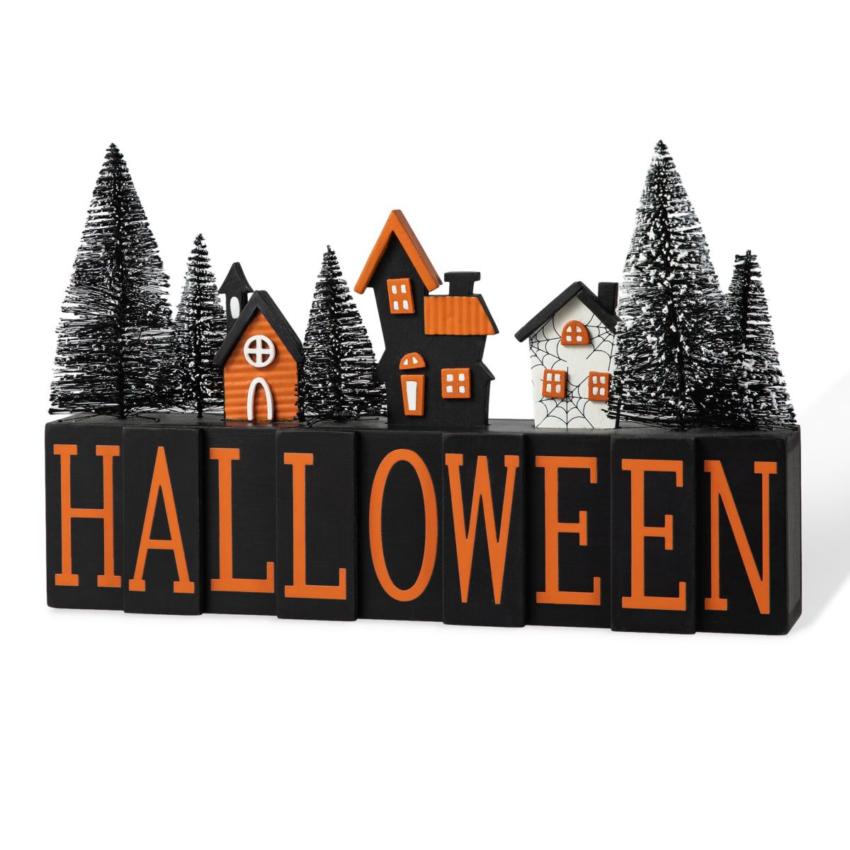 14"L Halloween Wooden "HALLOWEEN" Haunted House Table Sign