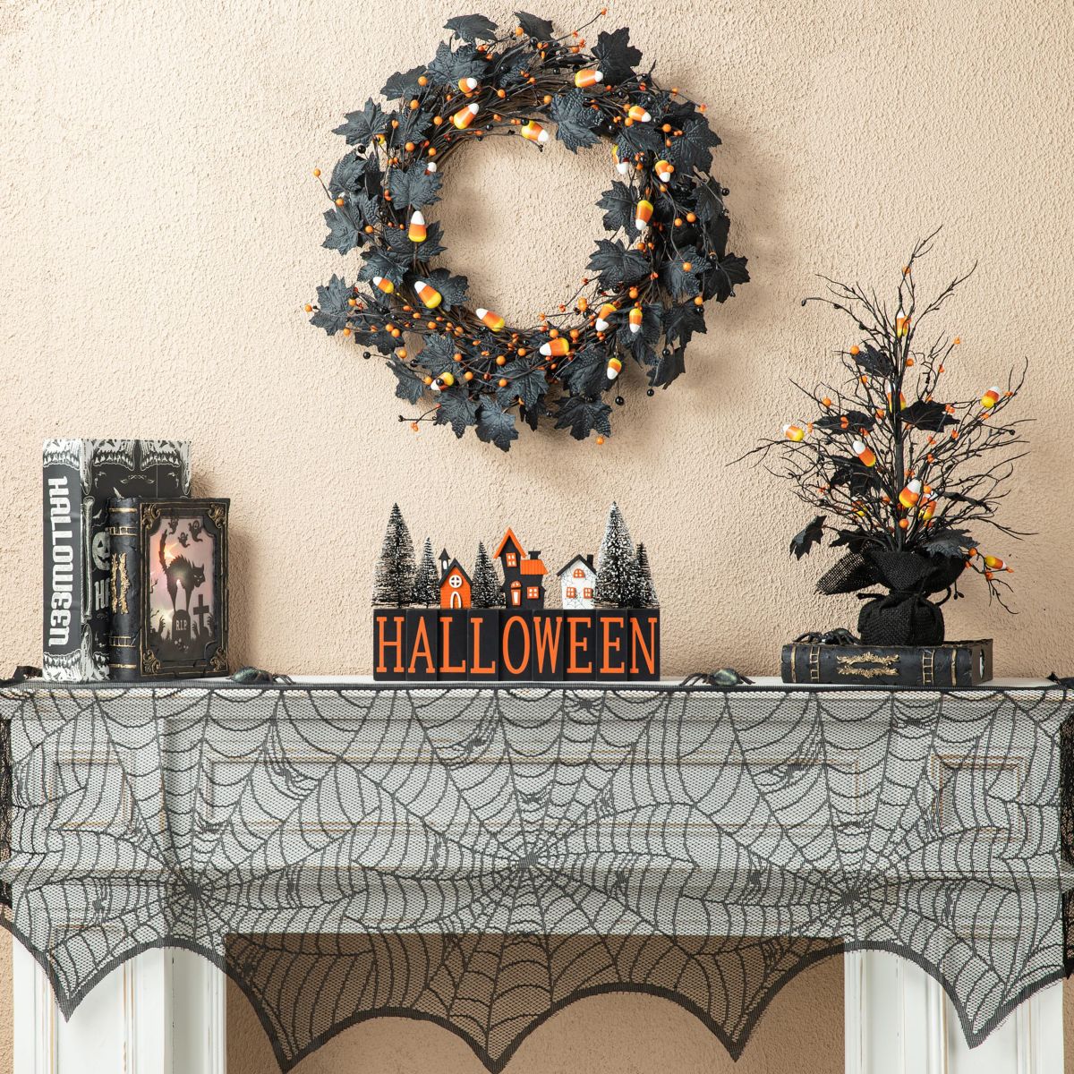 14"L Halloween Wooden "HALLOWEEN" Haunted House Table Sign