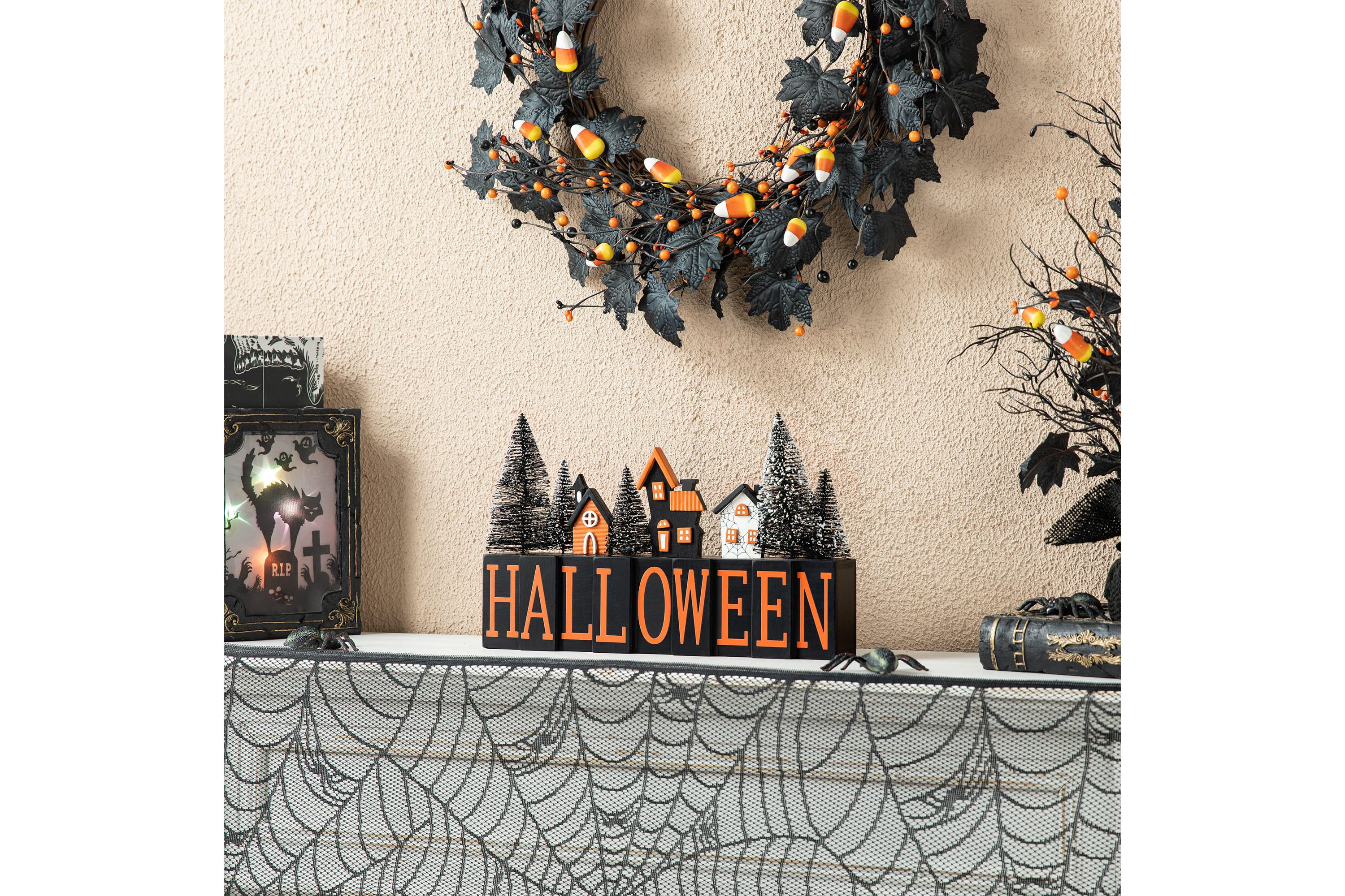 14"L Halloween Wooden "HALLOWEEN" Haunted House Table Sign