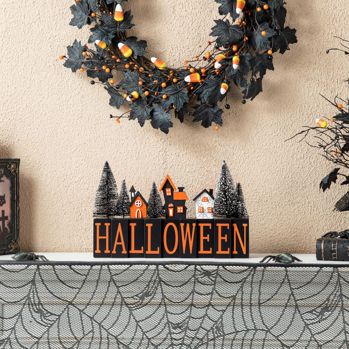 14"L Halloween Wooden "HALLOWEEN" Haunted House Table Sign