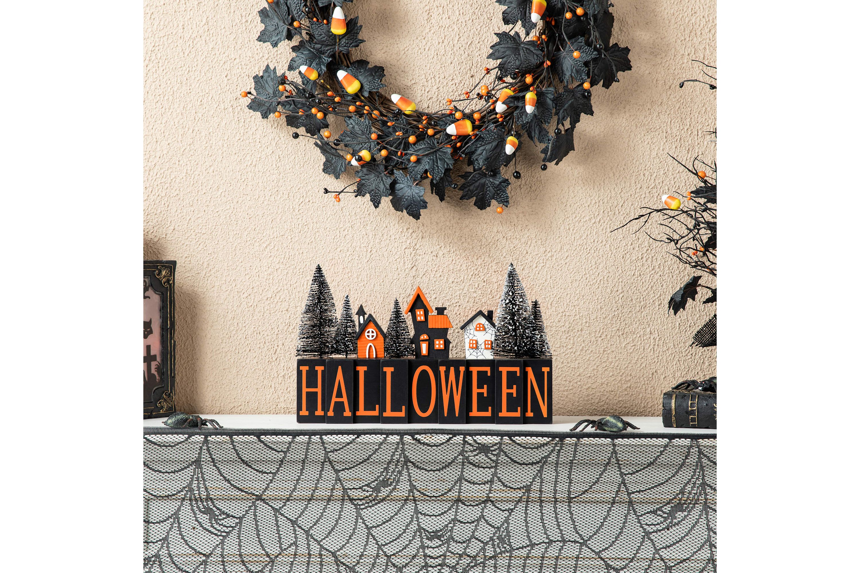 14"L Halloween Wooden "HALLOWEEN" Haunted House Table Sign