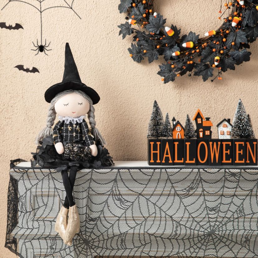 29“H Halloween Fabric Dressed Witch Sitter