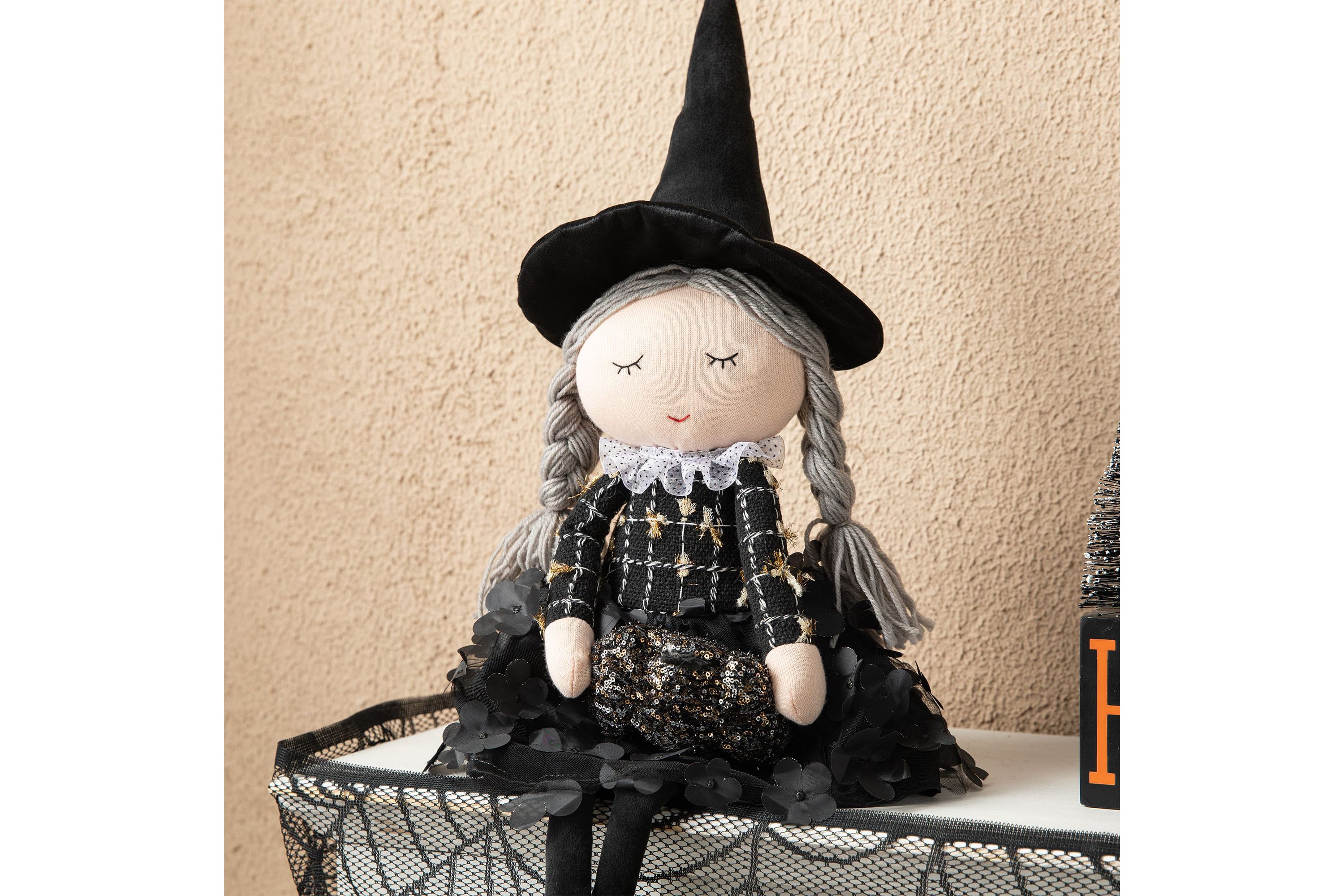 29“H Halloween Fabric Dressed Witch Sitter