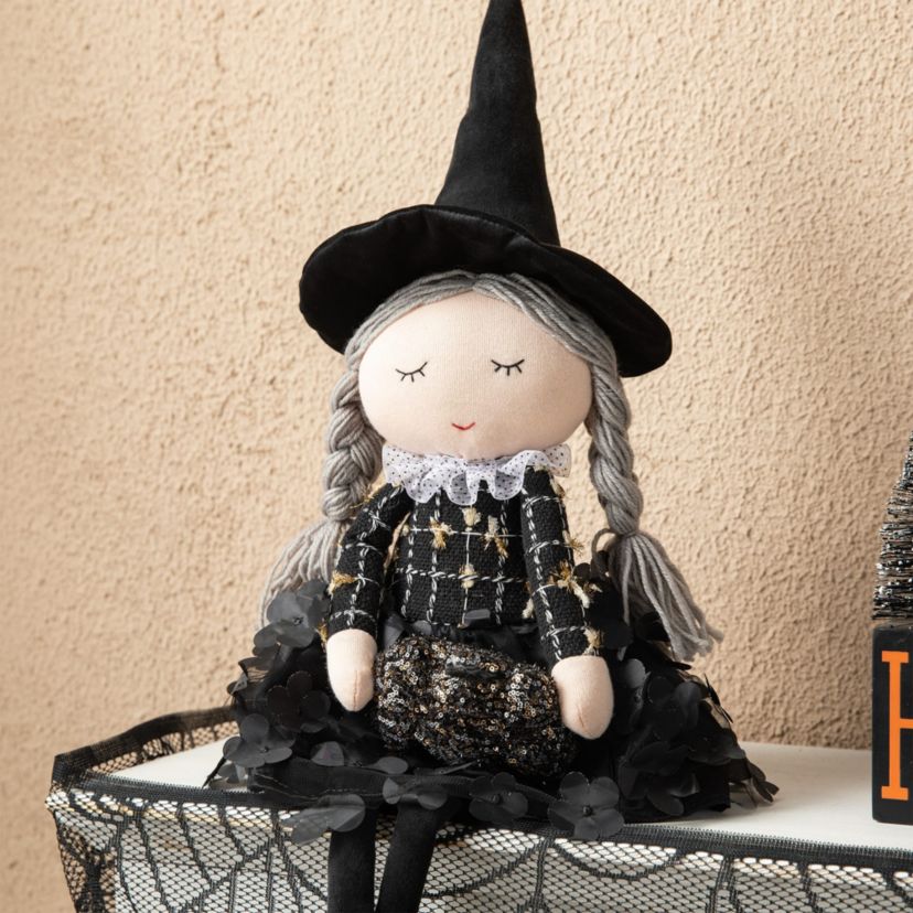 29“H Halloween Fabric Dressed Witch Sitter