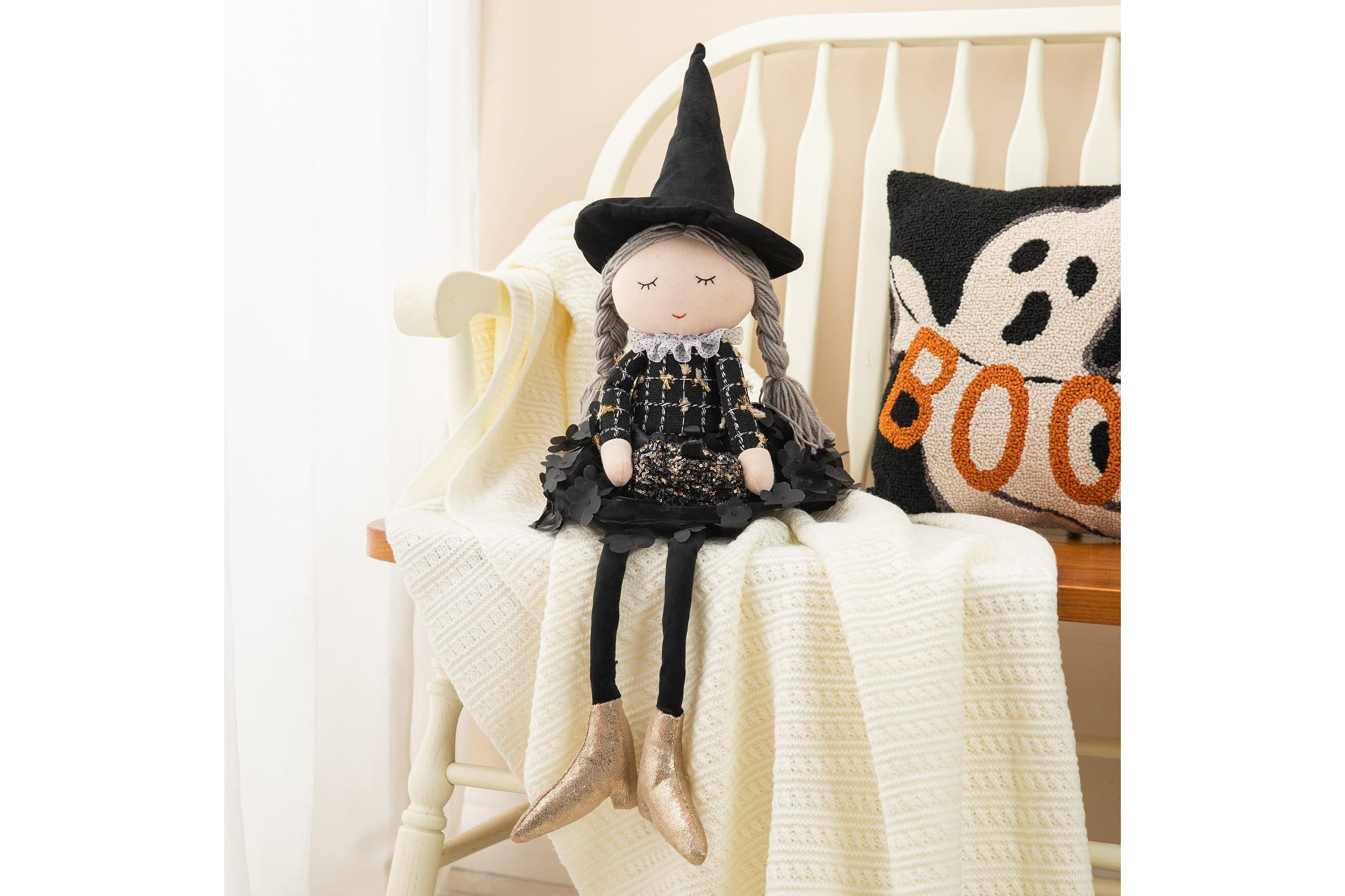 29“H Halloween Fabric Dressed Witch Sitter