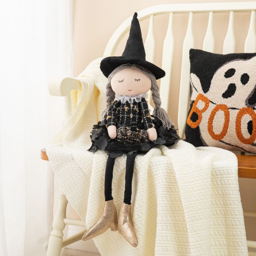 29“H Halloween Fabric Dressed Witch Sitter