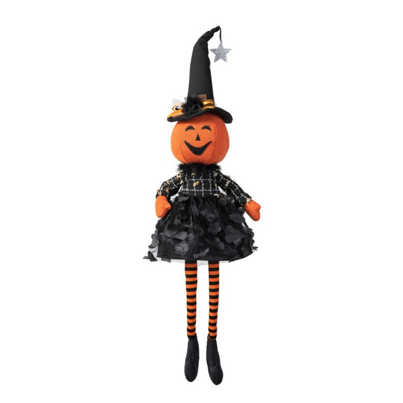 30"H Halloween Fabric Dressed Pumpkin Sitter