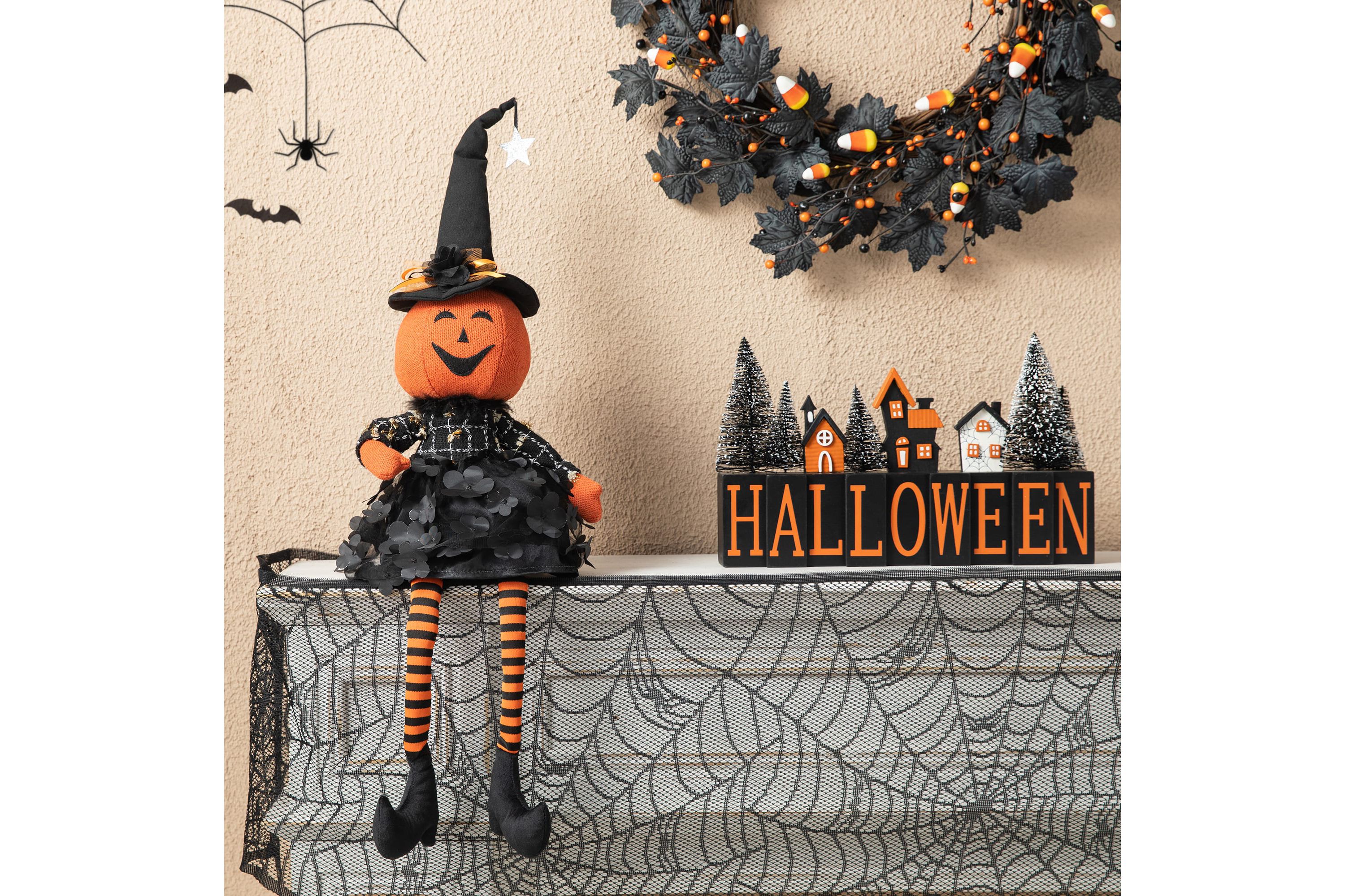30"H Halloween Fabric Dressed Pumpkin Sitter