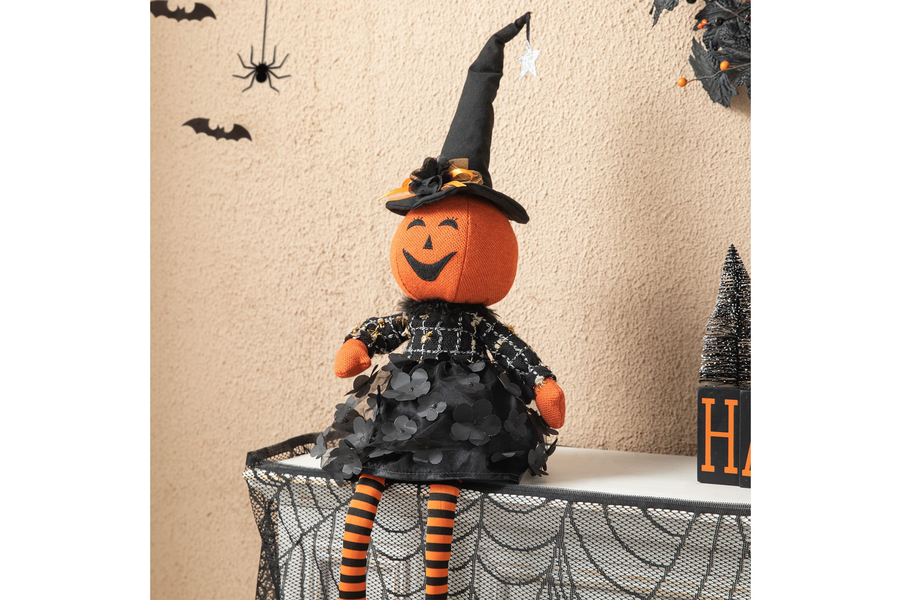 30"H Halloween Fabric Dressed Pumpkin Sitter