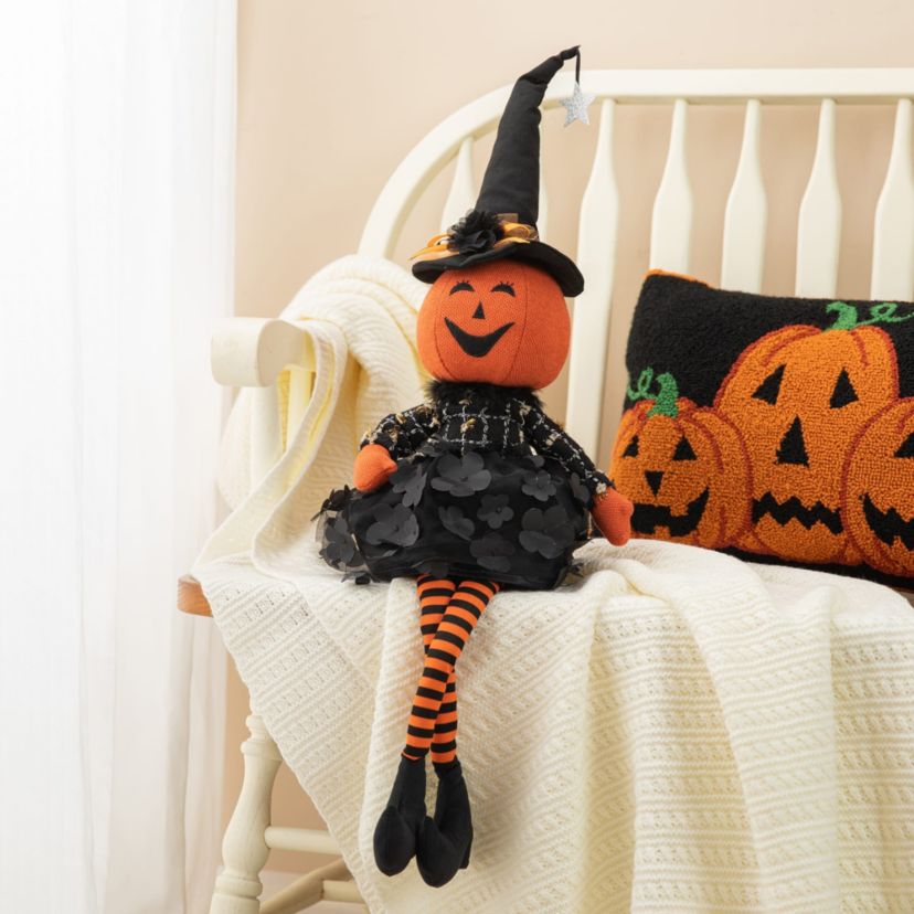 30"H Halloween Fabric Dressed Pumpkin Sitter