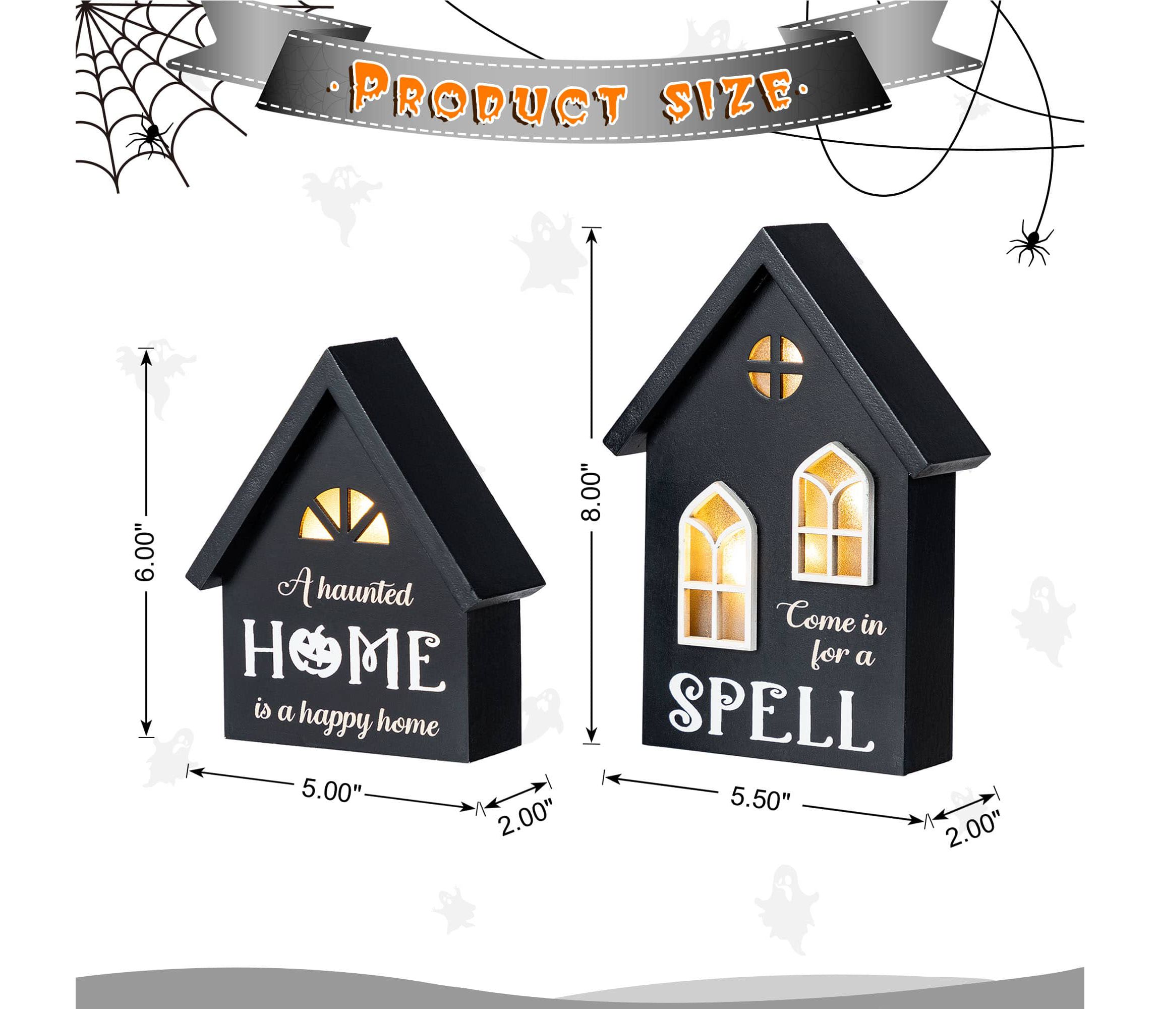 8"H S/2 Lighted Halloween Wooden Hauted House Table Decor