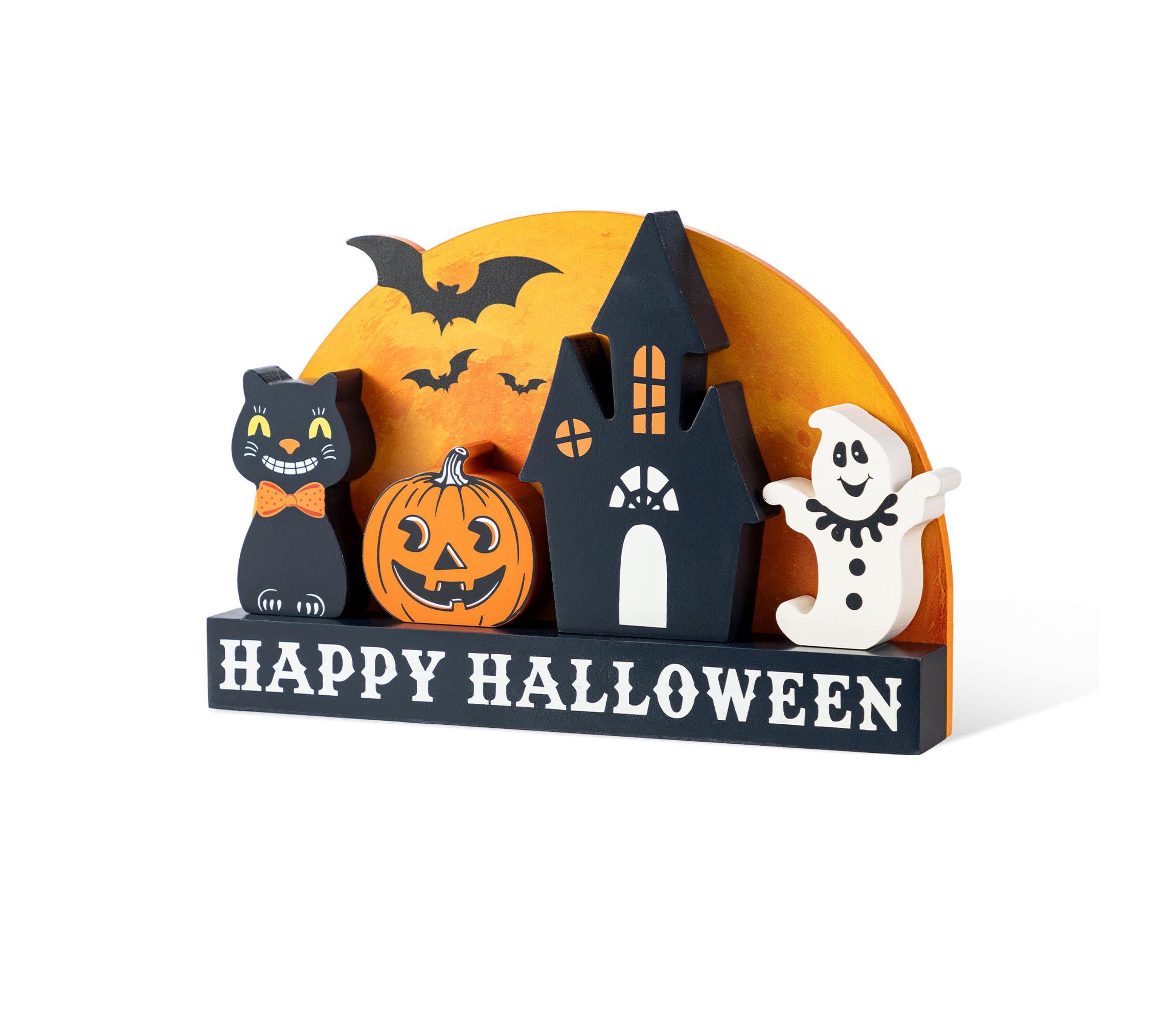 12"L S/5 HAPPY HALLOWEEN Wooden Table Block