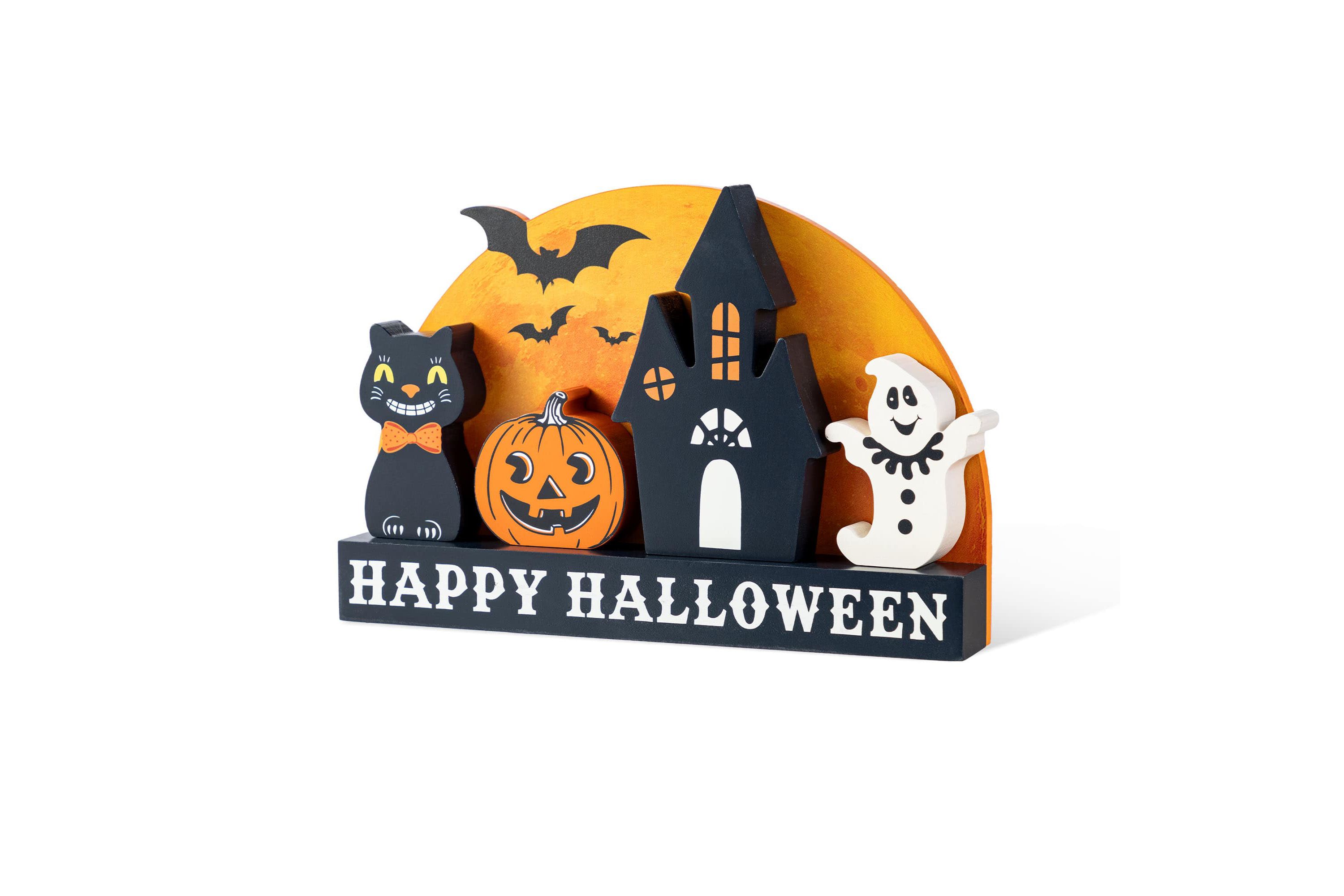 12"L S/5 HAPPY HALLOWEEN Wooden Table Block
