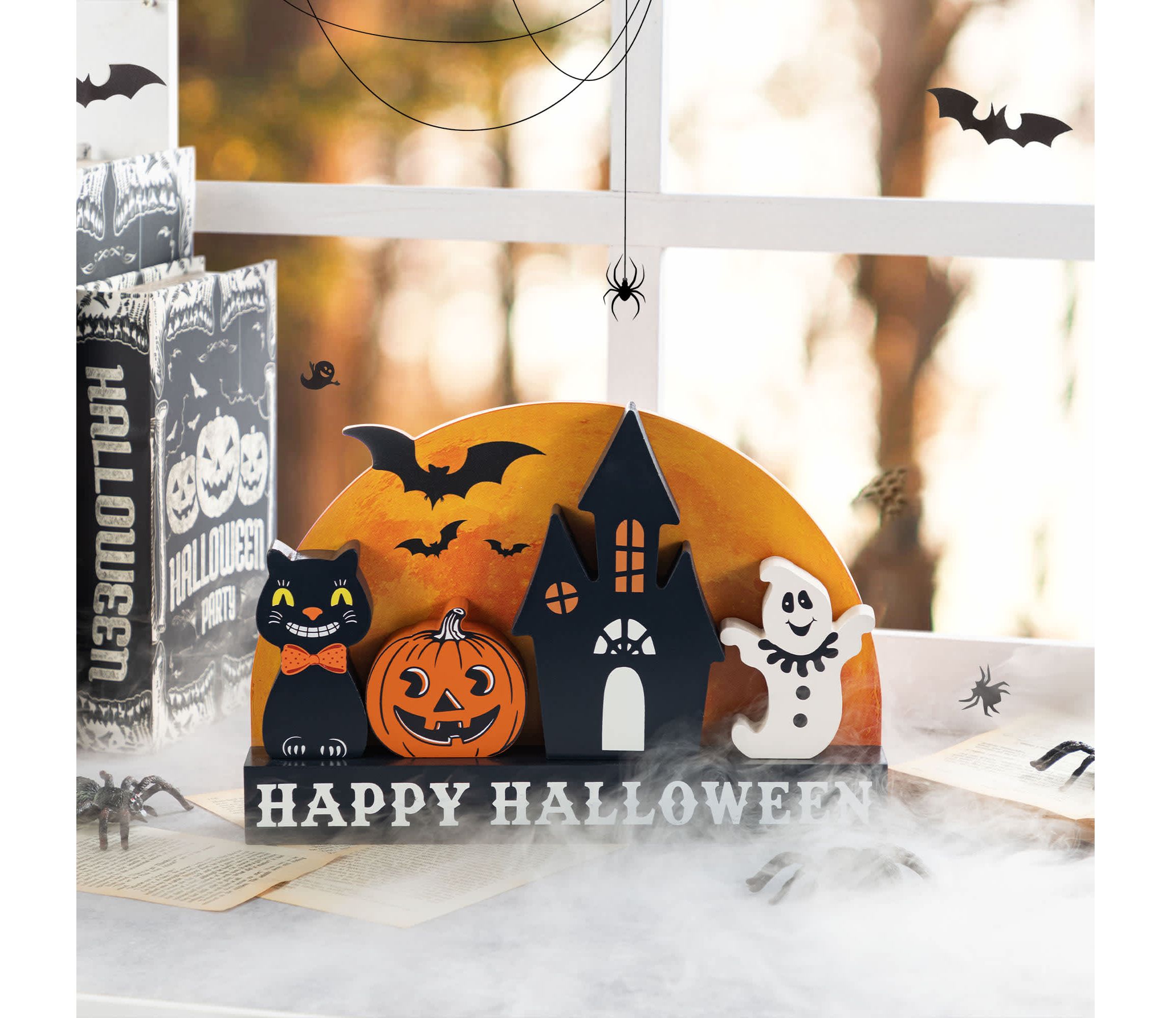12"L S/5 HAPPY HALLOWEEN Wooden Table Block