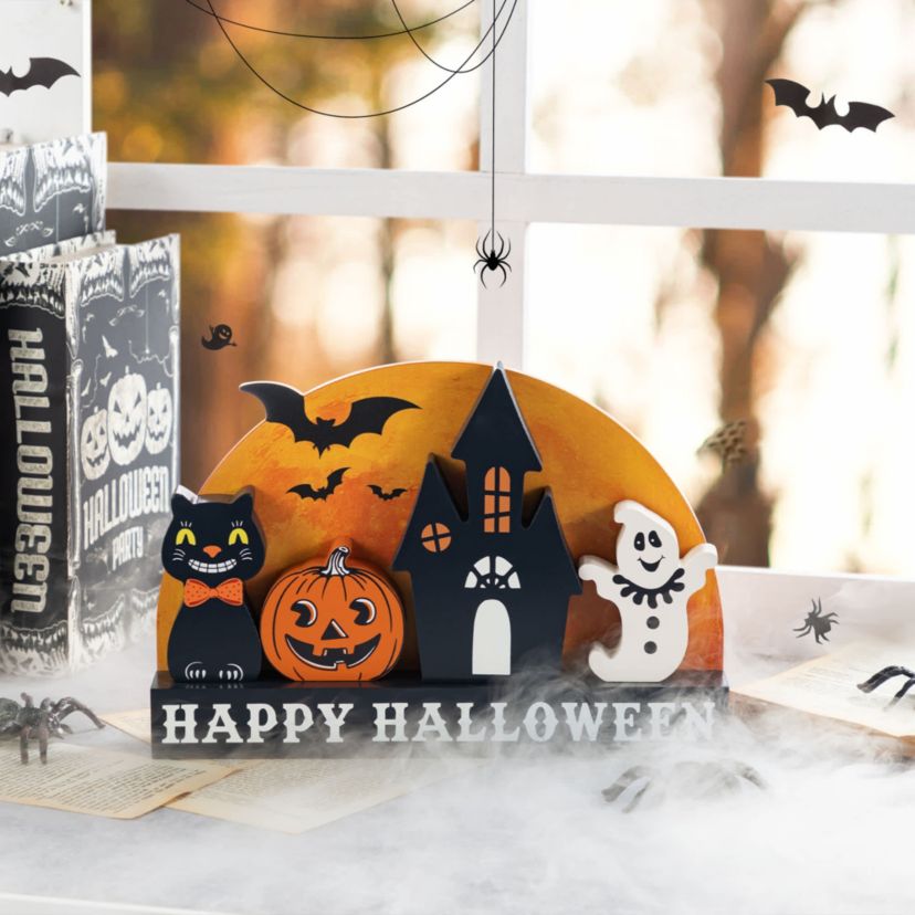 12"L S/5 HAPPY HALLOWEEN Wooden Table Block