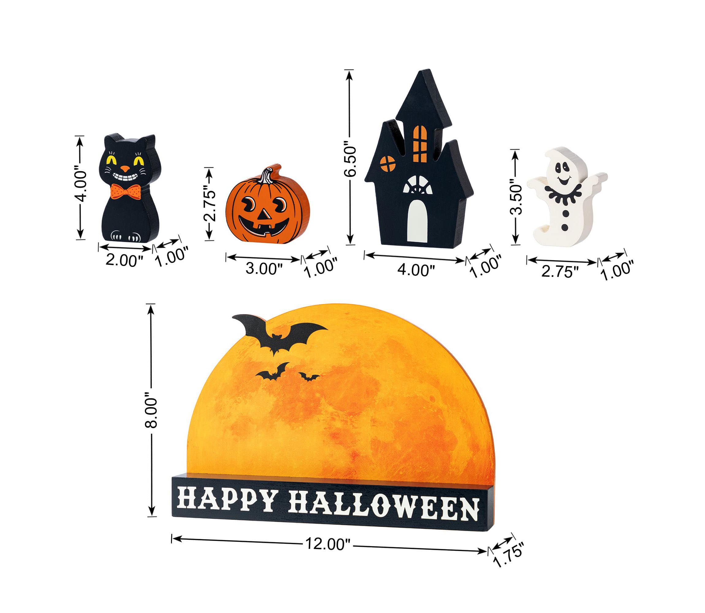 12"L S/5 HAPPY HALLOWEEN Wooden Table Block