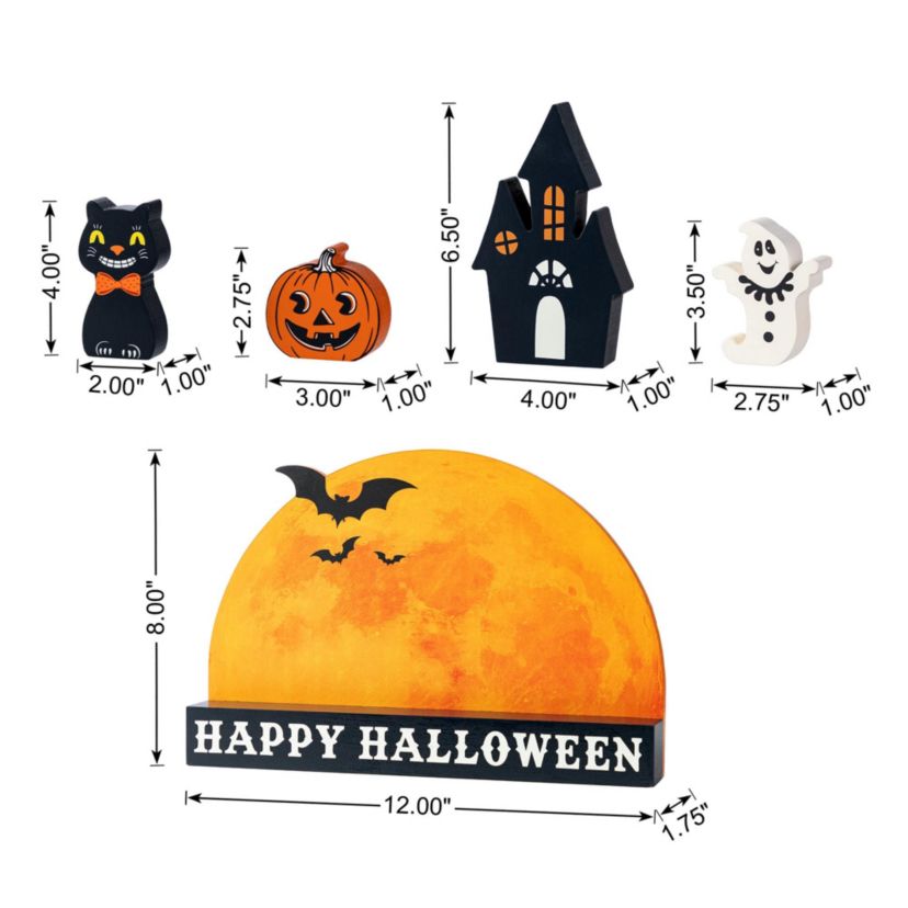 12"L S/5 HAPPY HALLOWEEN Wooden Table Block