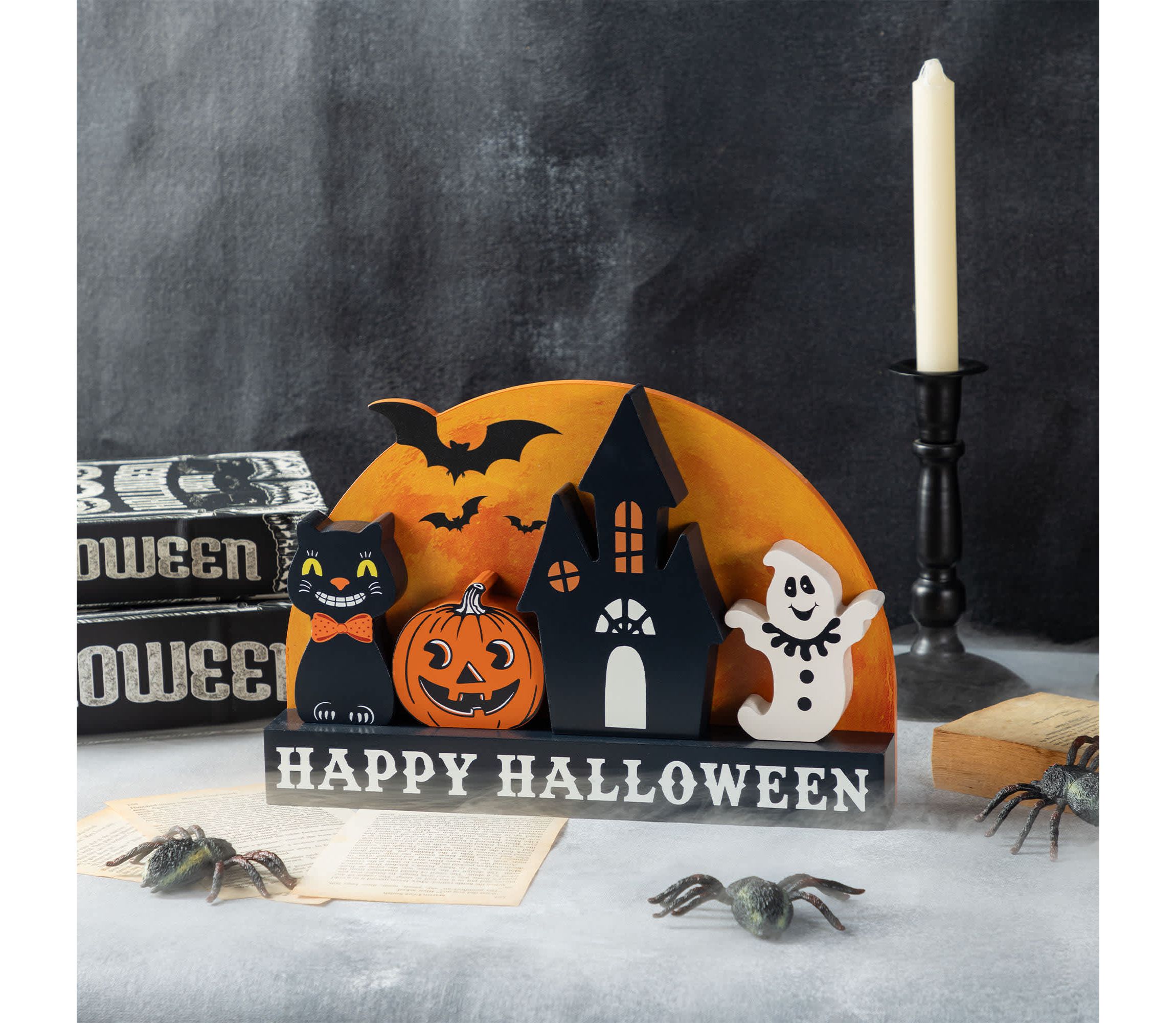 12"L S/5 HAPPY HALLOWEEN Wooden Table Block