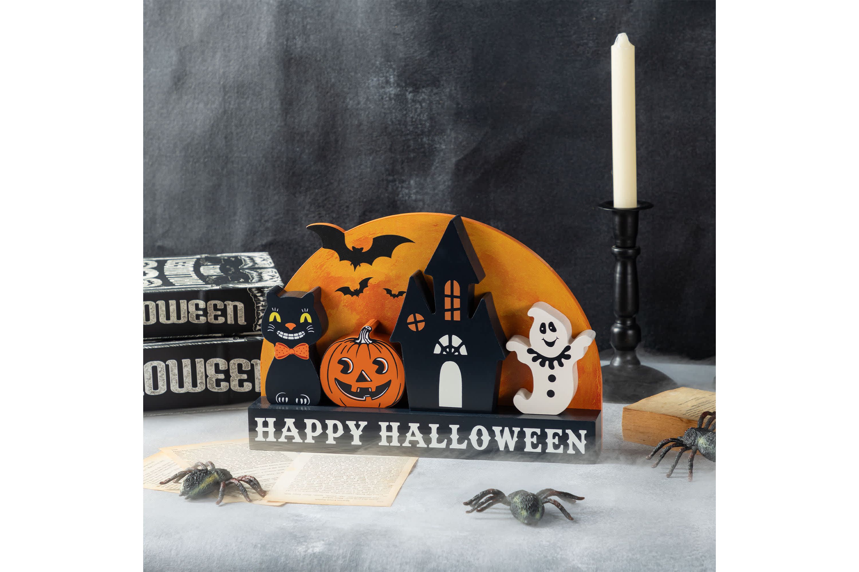 12"L S/5 HAPPY HALLOWEEN Wooden Table Block