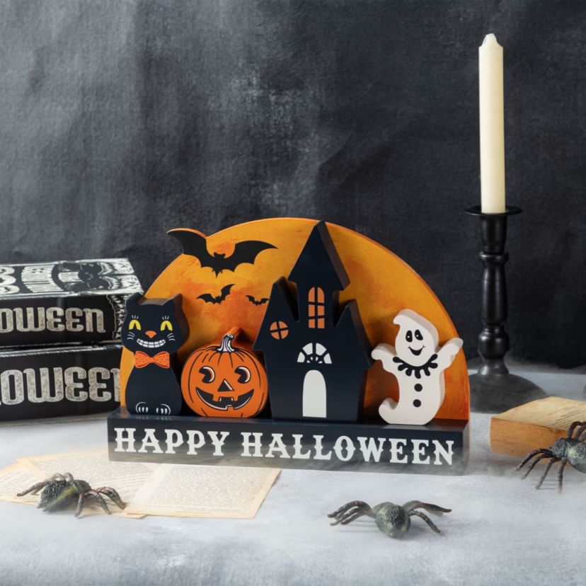 12"L S/5 HAPPY HALLOWEEN Wooden Table Block