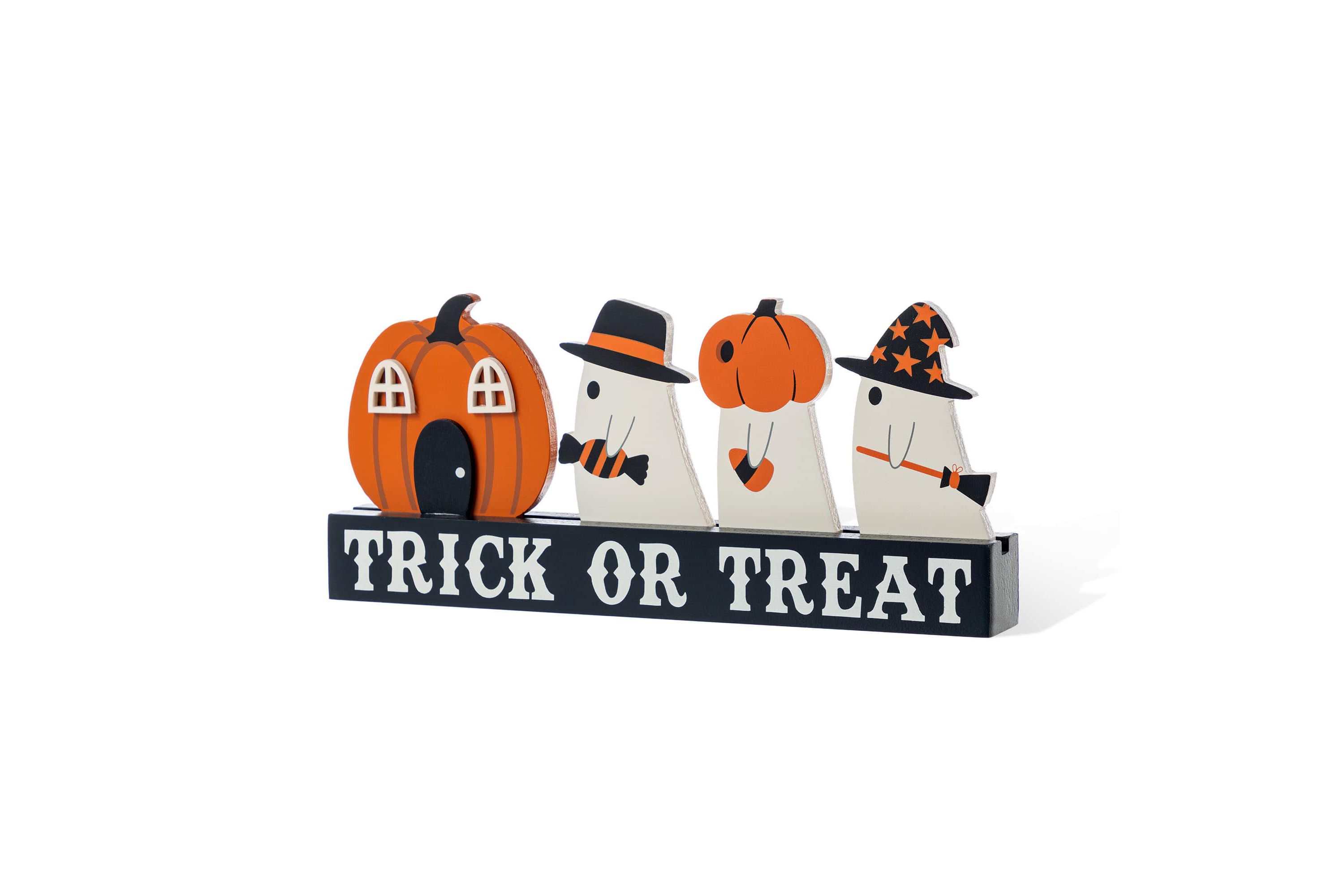 12"L Halloween Wooden TRICK OR TREAT Pumpkin & Ghosts Table Decor