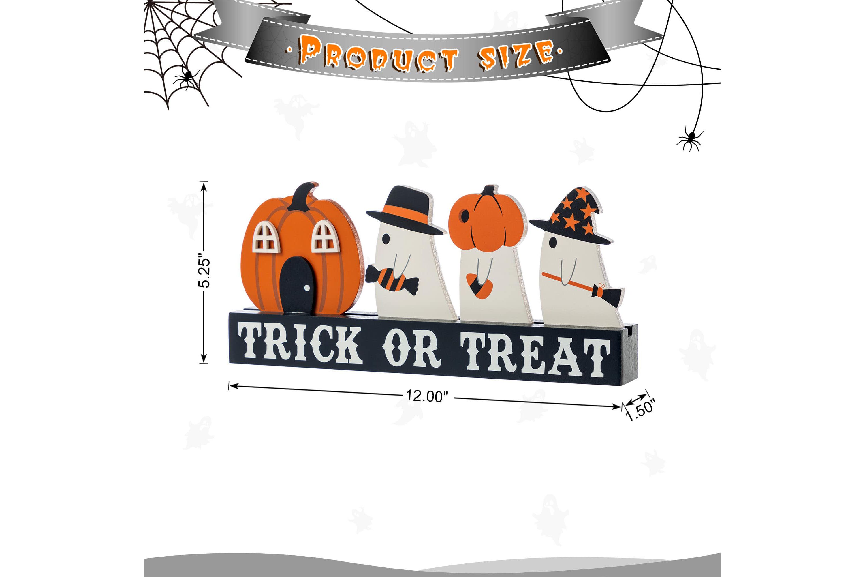 12"L Halloween Wooden TRICK OR TREAT Pumpkin & Ghosts Table Decor