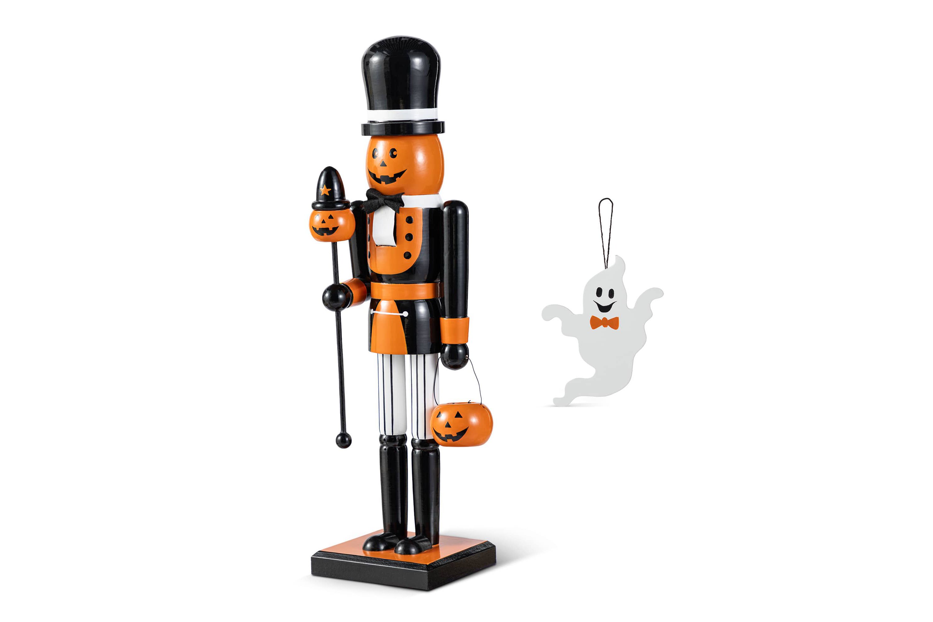 18.50"H Halloween Wood Pumpkin Nutcracker w/Ghost Ornament