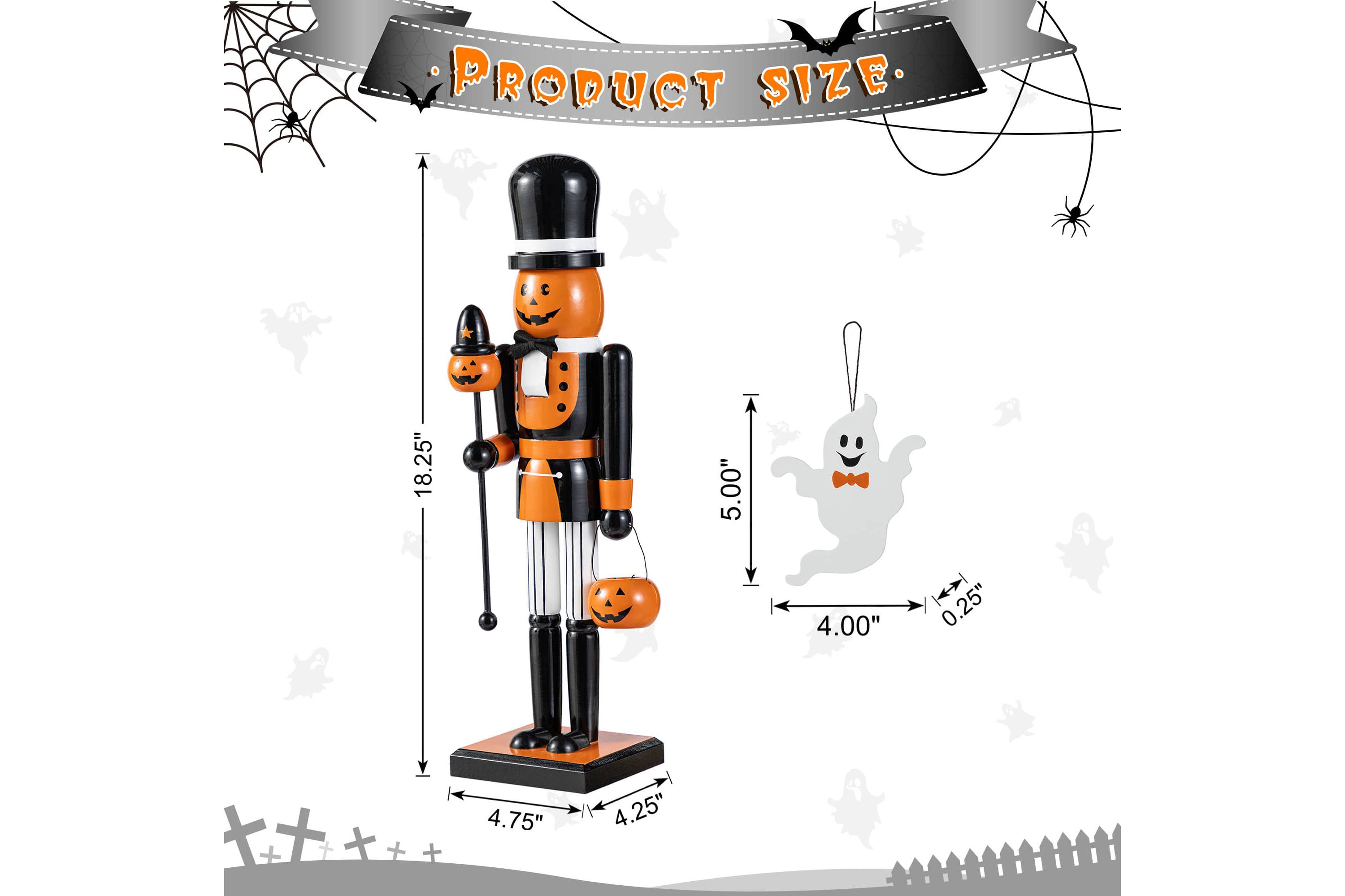 18.50"H Halloween Wood Pumpkin Nutcracker w/Ghost Ornament
