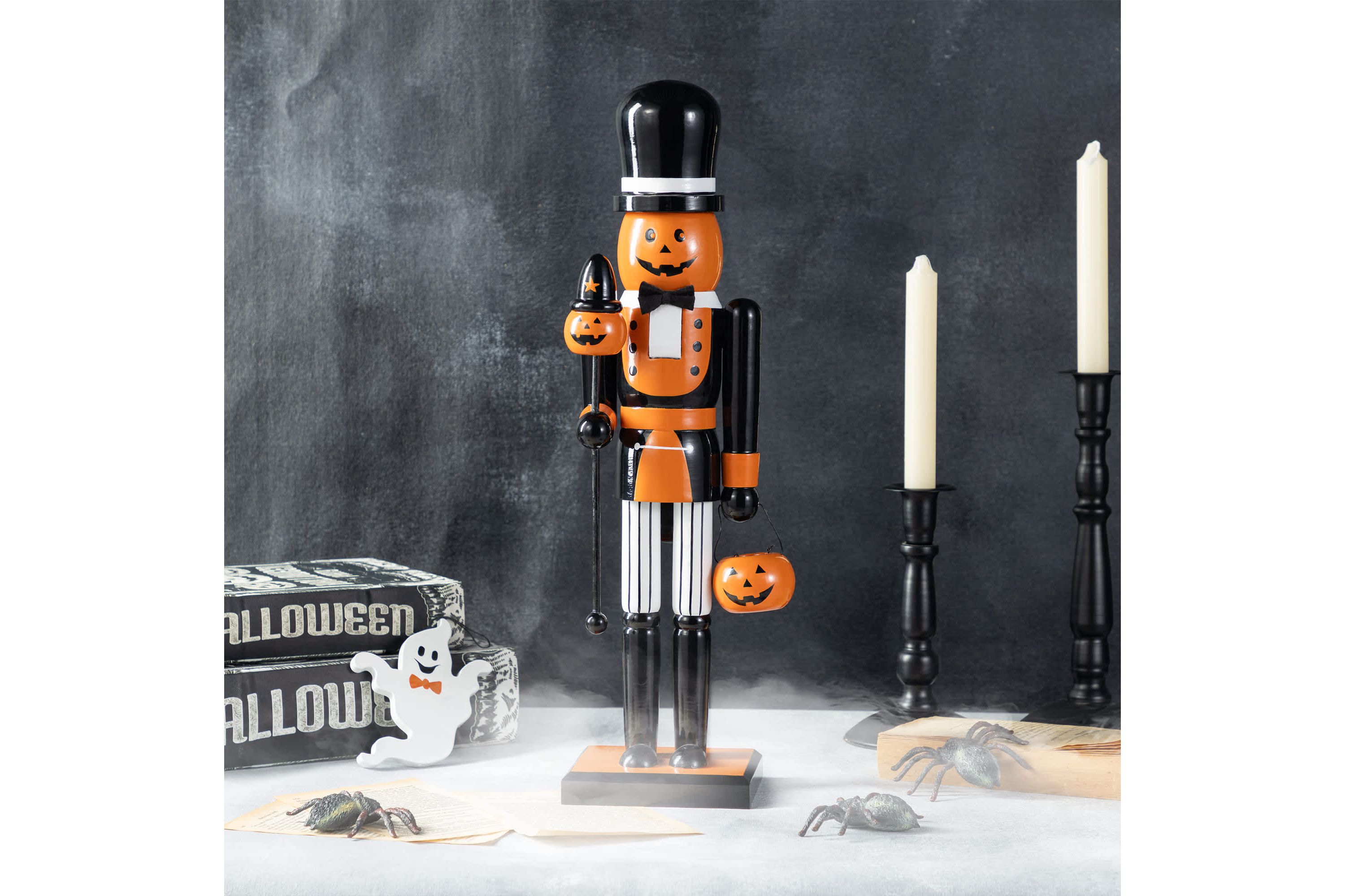 18.50"H Halloween Wood Pumpkin Nutcracker w/Ghost Ornament