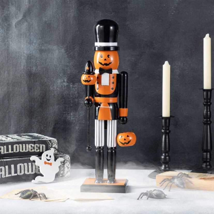 18.50"H Halloween Wood Pumpkin Nutcracker w/Ghost Ornament