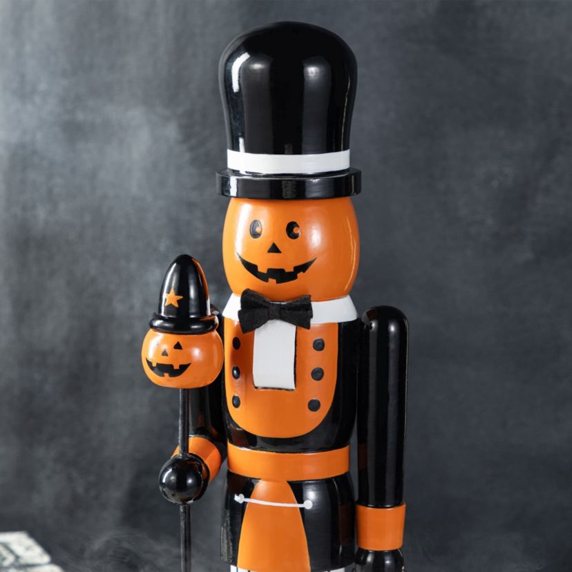 18.50"H Halloween Wood Pumpkin Nutcracker w/Ghost Ornament
