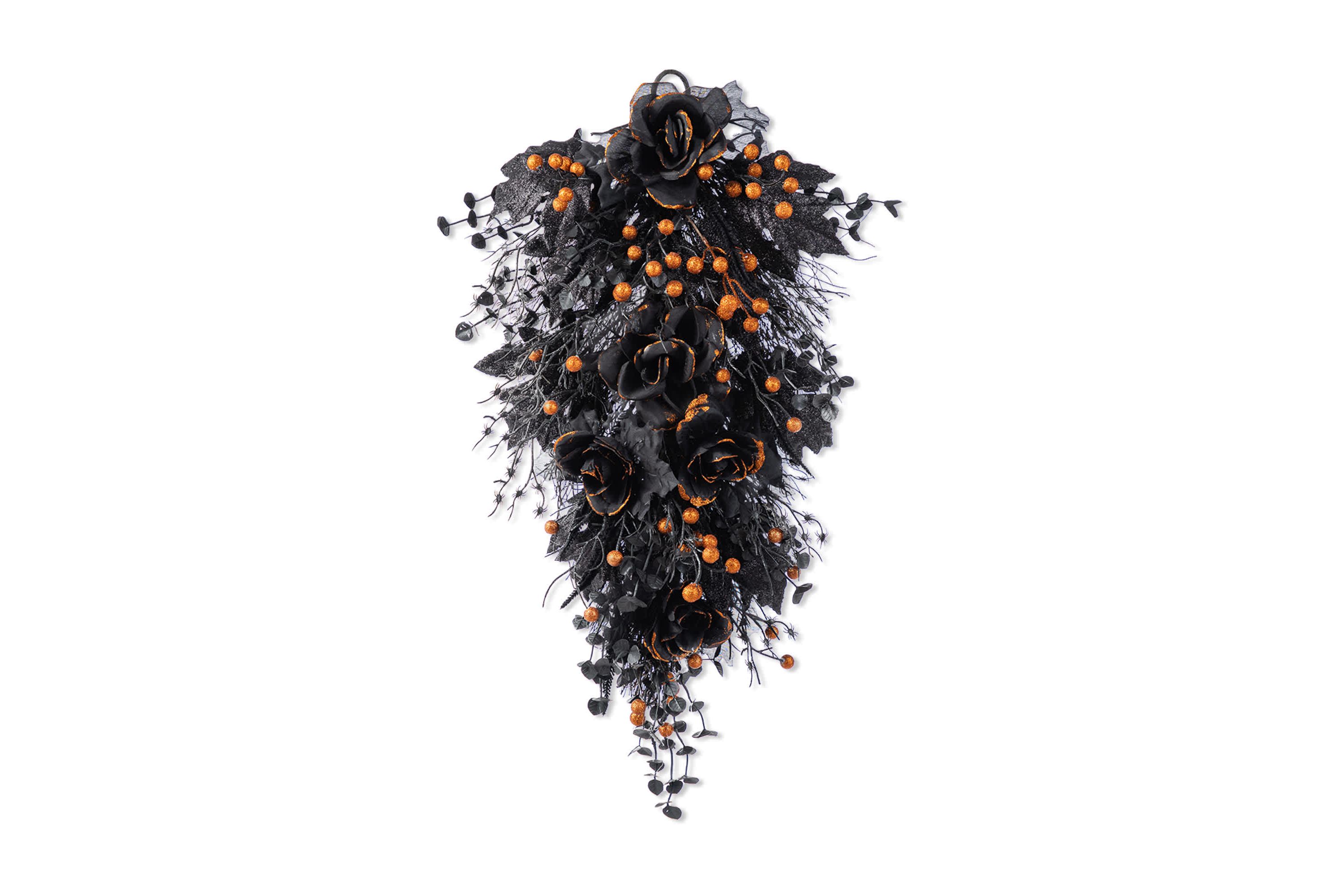 28"H Halloween Black Rose and Berry Swag Includes a Complimentary Black Metal Wreath Hanger