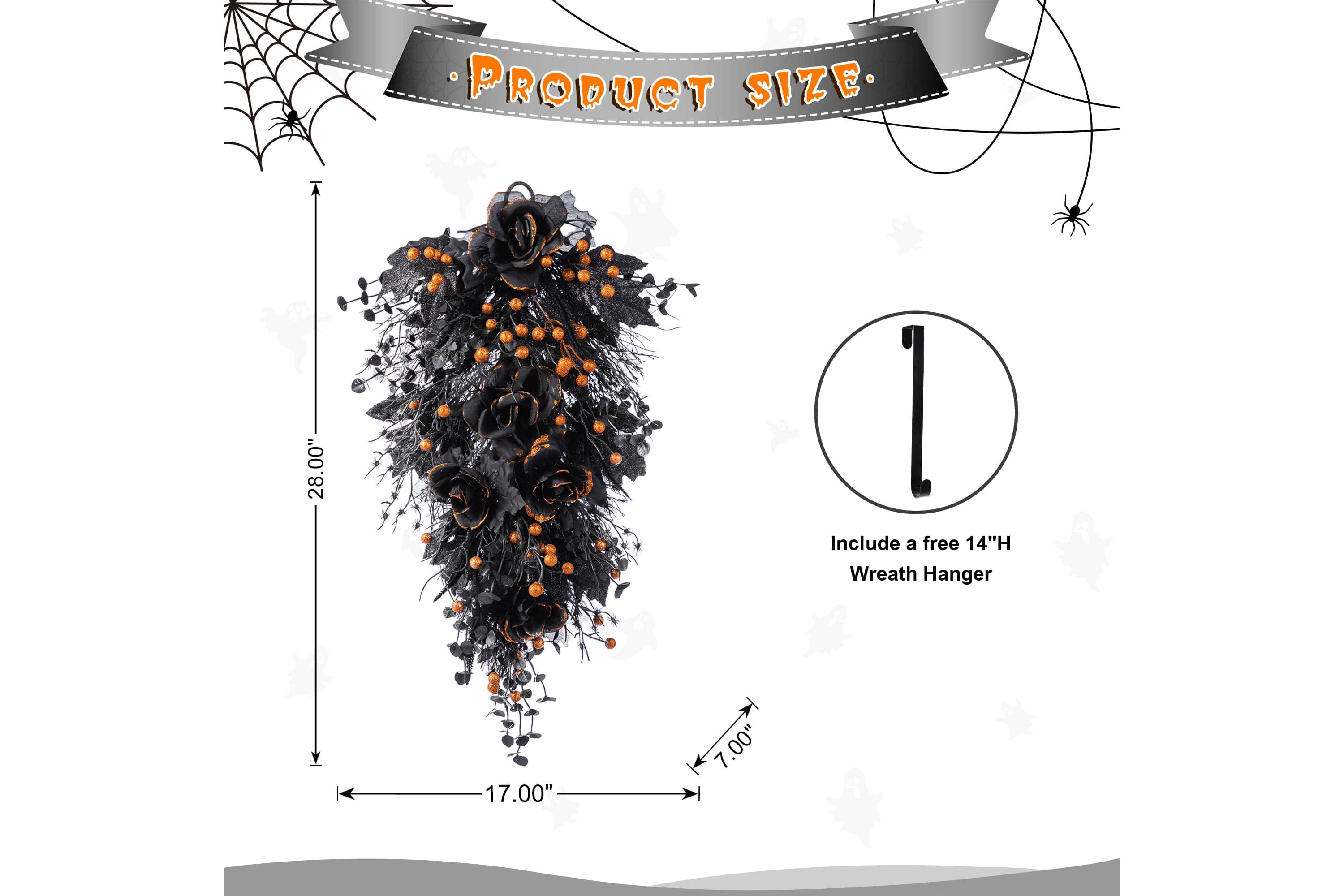 28"H Halloween Black Rose and Berry Swag Includes a Complimentary Black Metal Wreath Hanger
