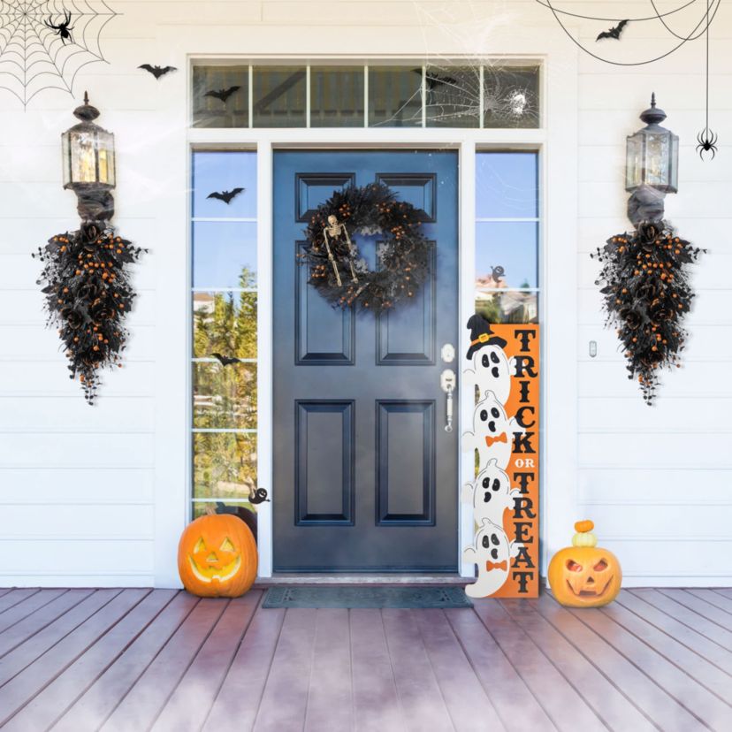 28"H Halloween Black Rose and Berry Swag Includes a Complimentary Black Metal Wreath Hanger
